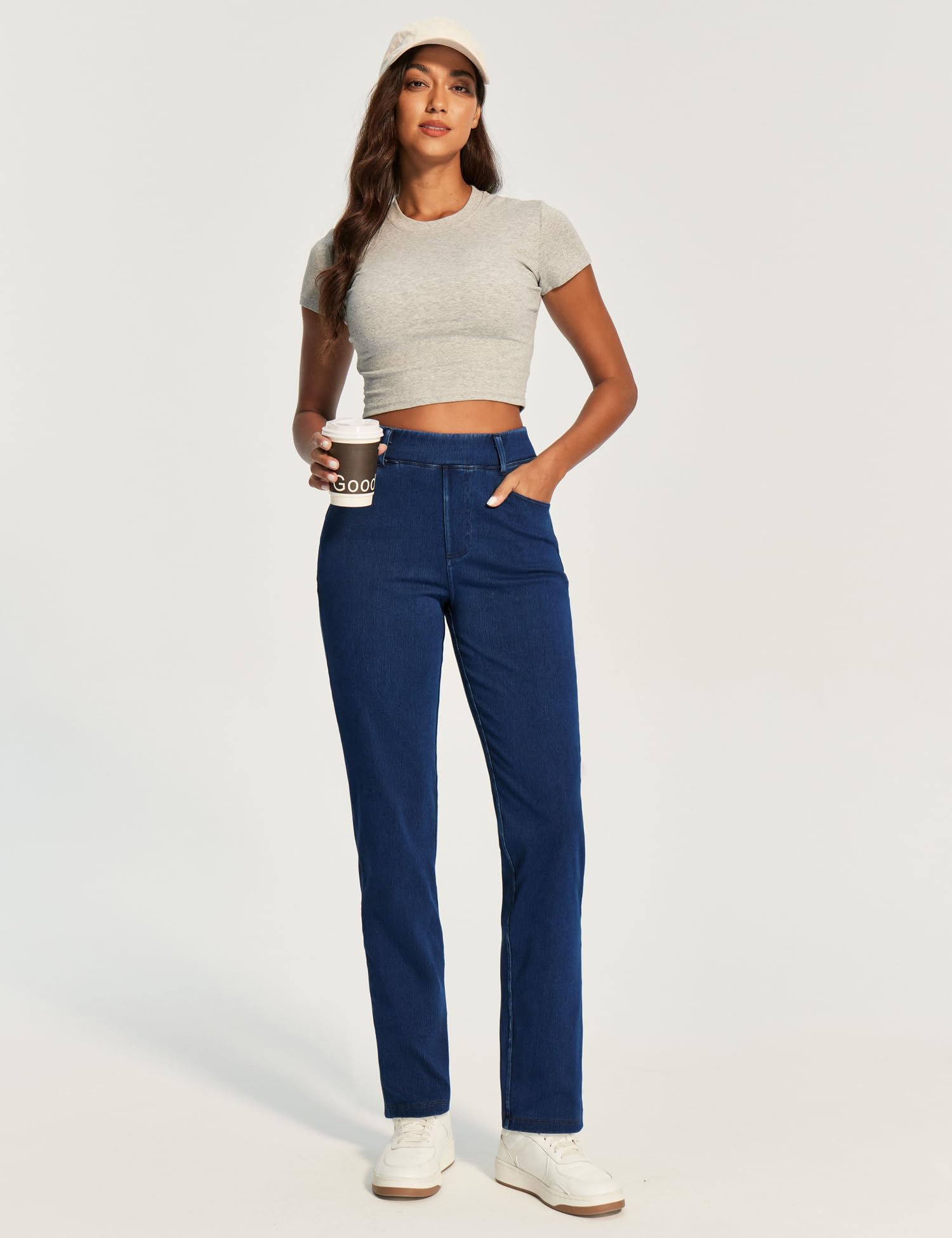 IUGA Straight Leg Jeans for Women Stretchy Pull On Sweatpant Jeans Women High Waisted Bootcut Jean Trendy Denim Pants