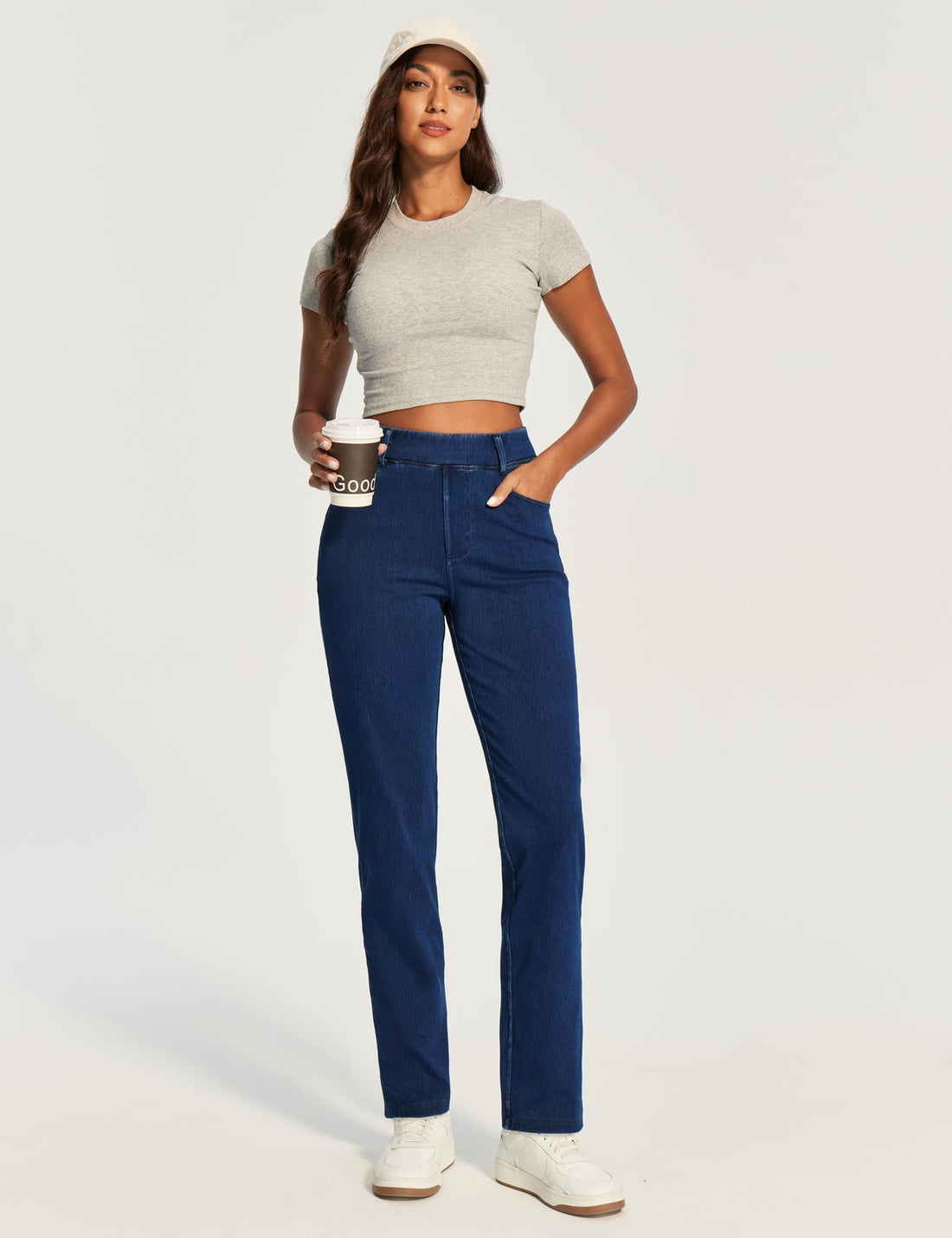 IUGA Straight Leg Jeans for Women Stretchy Pull On Sweatpant Jeans Women High Waisted Bootcut Jean Trendy Denim Pants