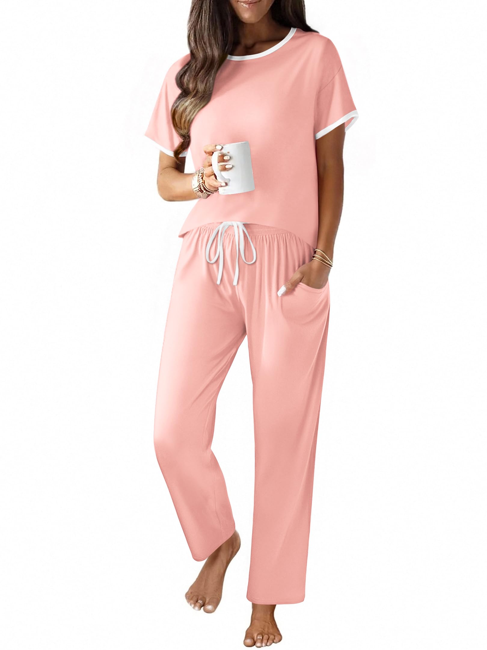 Ekouaer 2 Piece Cotton Pajamas for Women