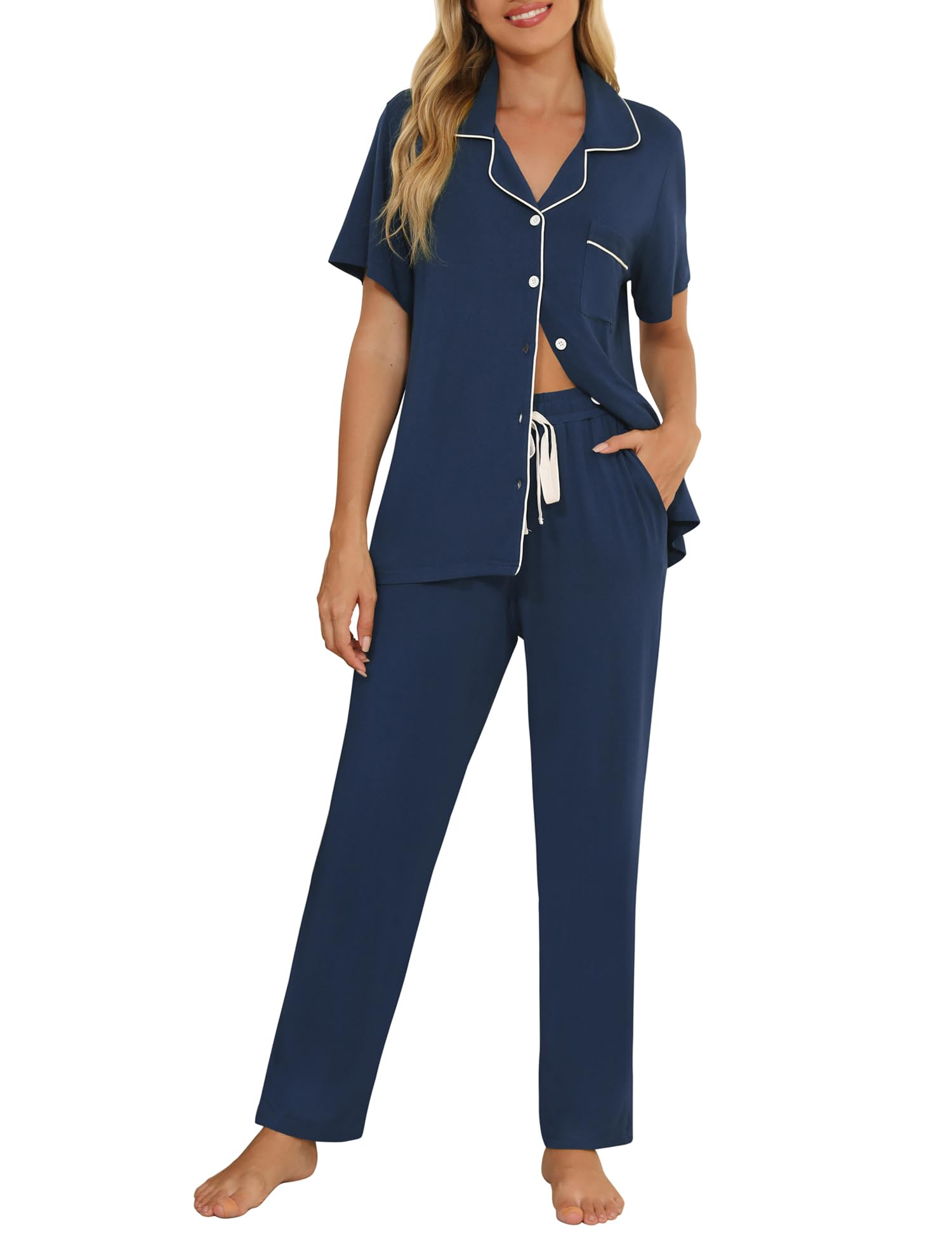 Senert Womens 2 Piece Pajamas Set Button Down Top and Pants Soft Sleepwear