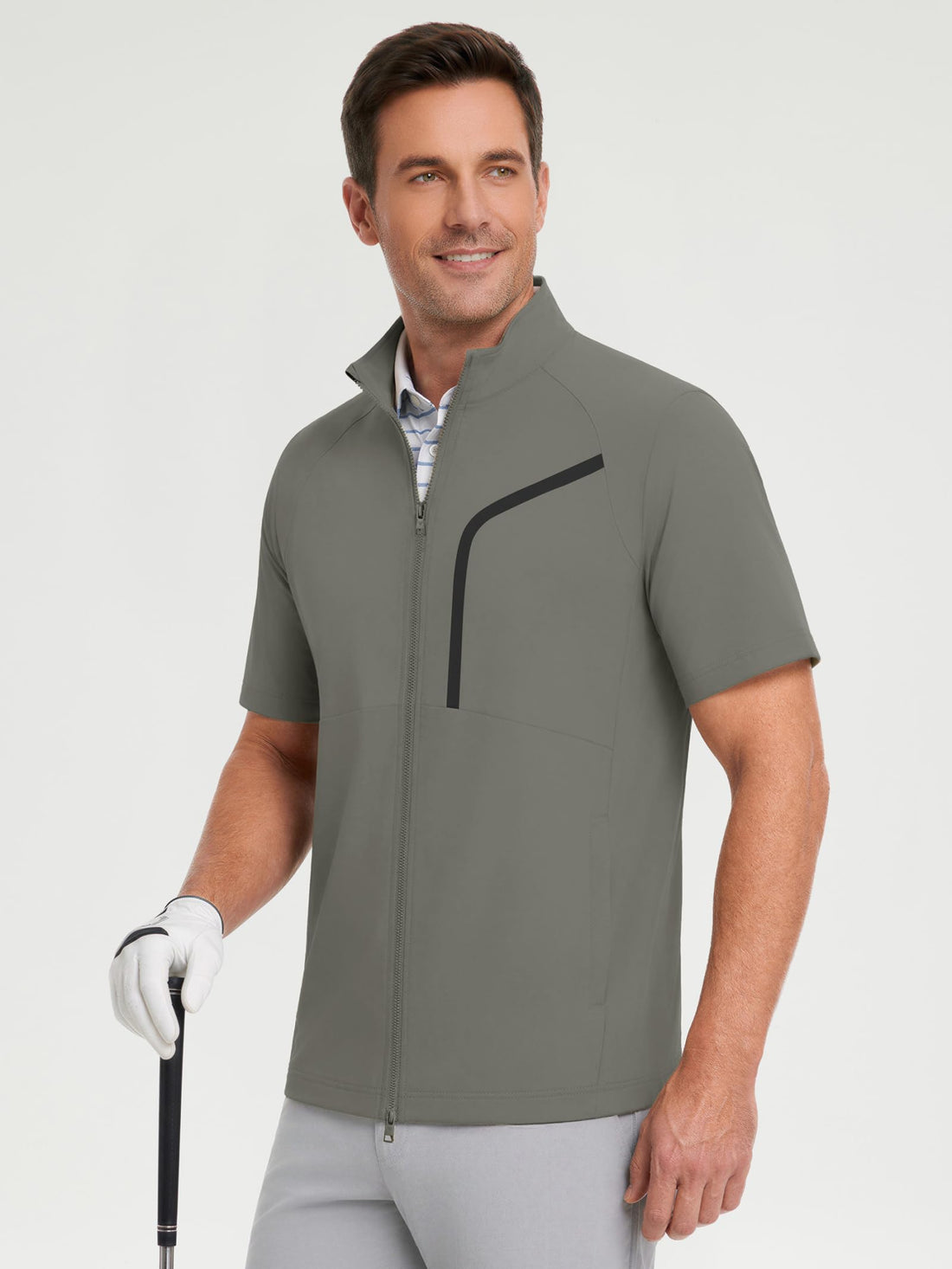 M MAELREG Short Sleeve Golf Jackets for Men with Full Zipper Lightweight UPF50+ Hiking Vests For Men with Button Pockets