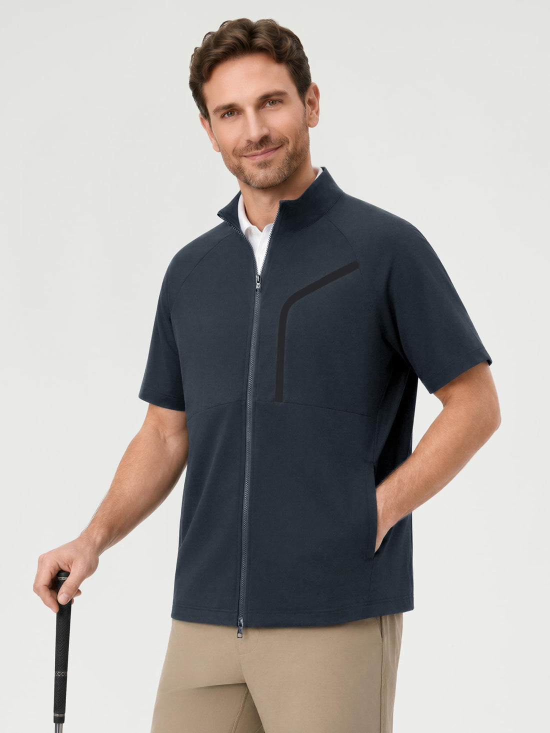 M MAELREG Short Sleeve Golf Jackets for Men with Full Zipper Lightweight UPF50+ Hiking Vests For Men with Button Pockets