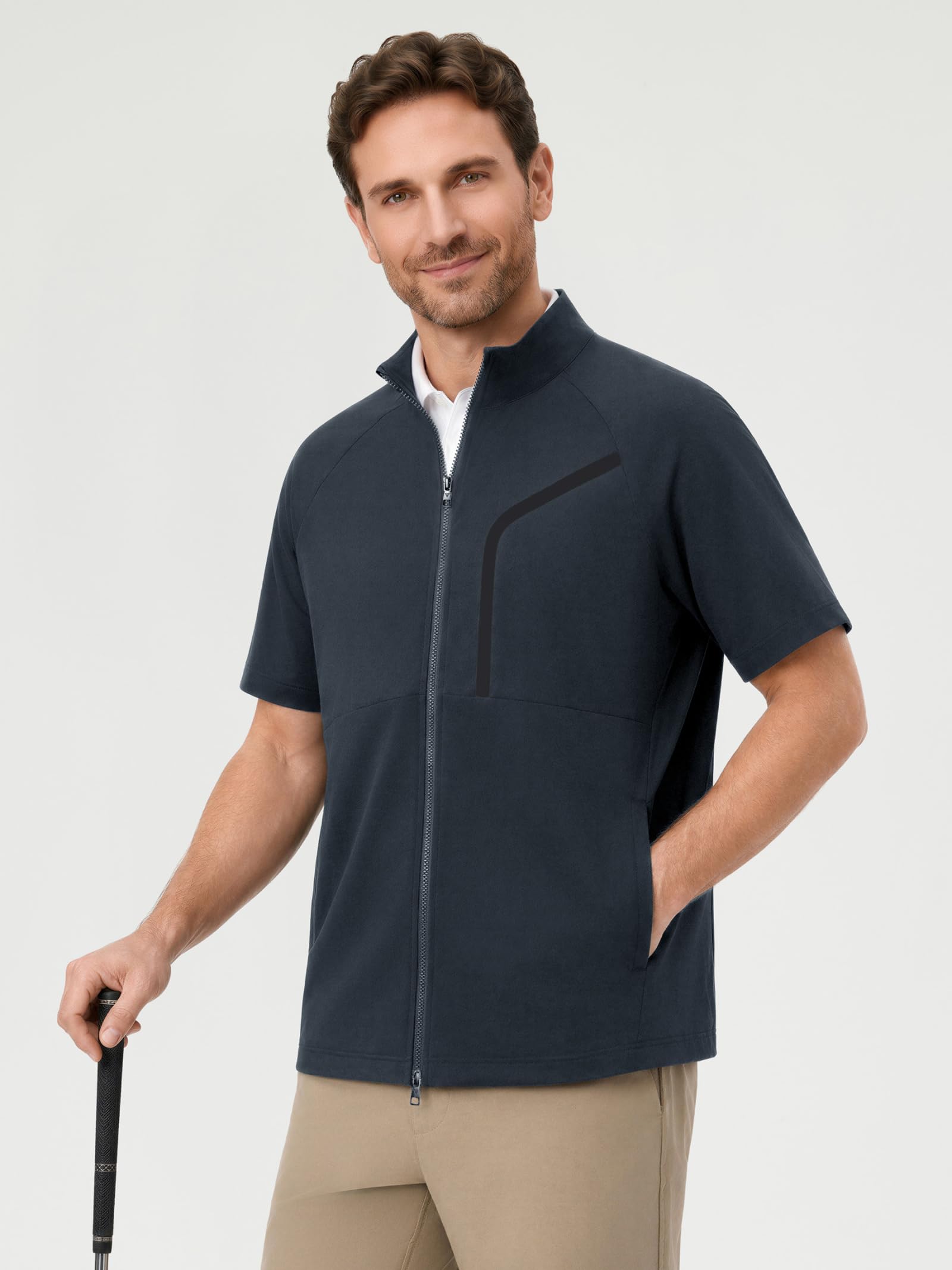 M MAELREG Short Sleeve Golf Jackets for Men with Full Zipper Lightweight UPF50+ Hiking Vests For Men with Button Pockets