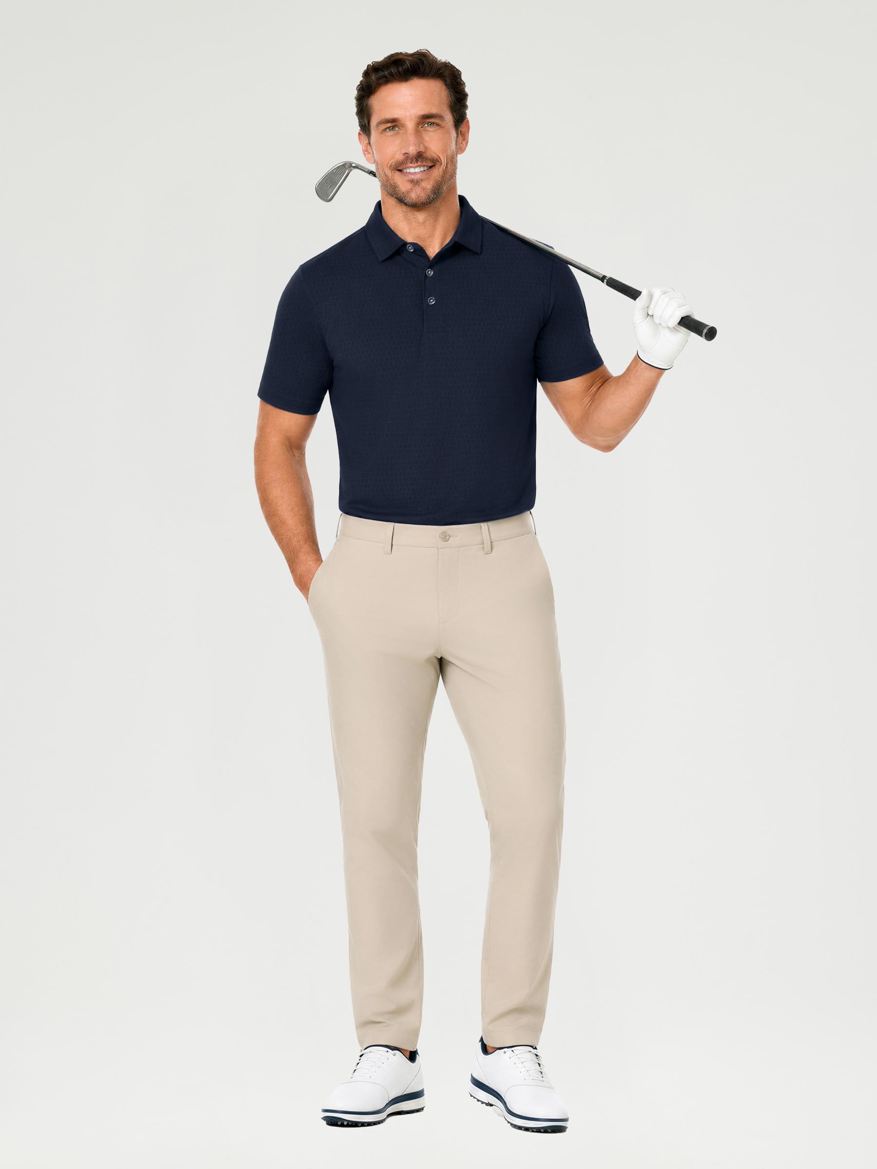 Mens Polo Shirts Short Sleeve Jacquard Casual Nylon Blend Solid Stylish Dry Fit Performance Collared Golf Polo Shirts for Men
