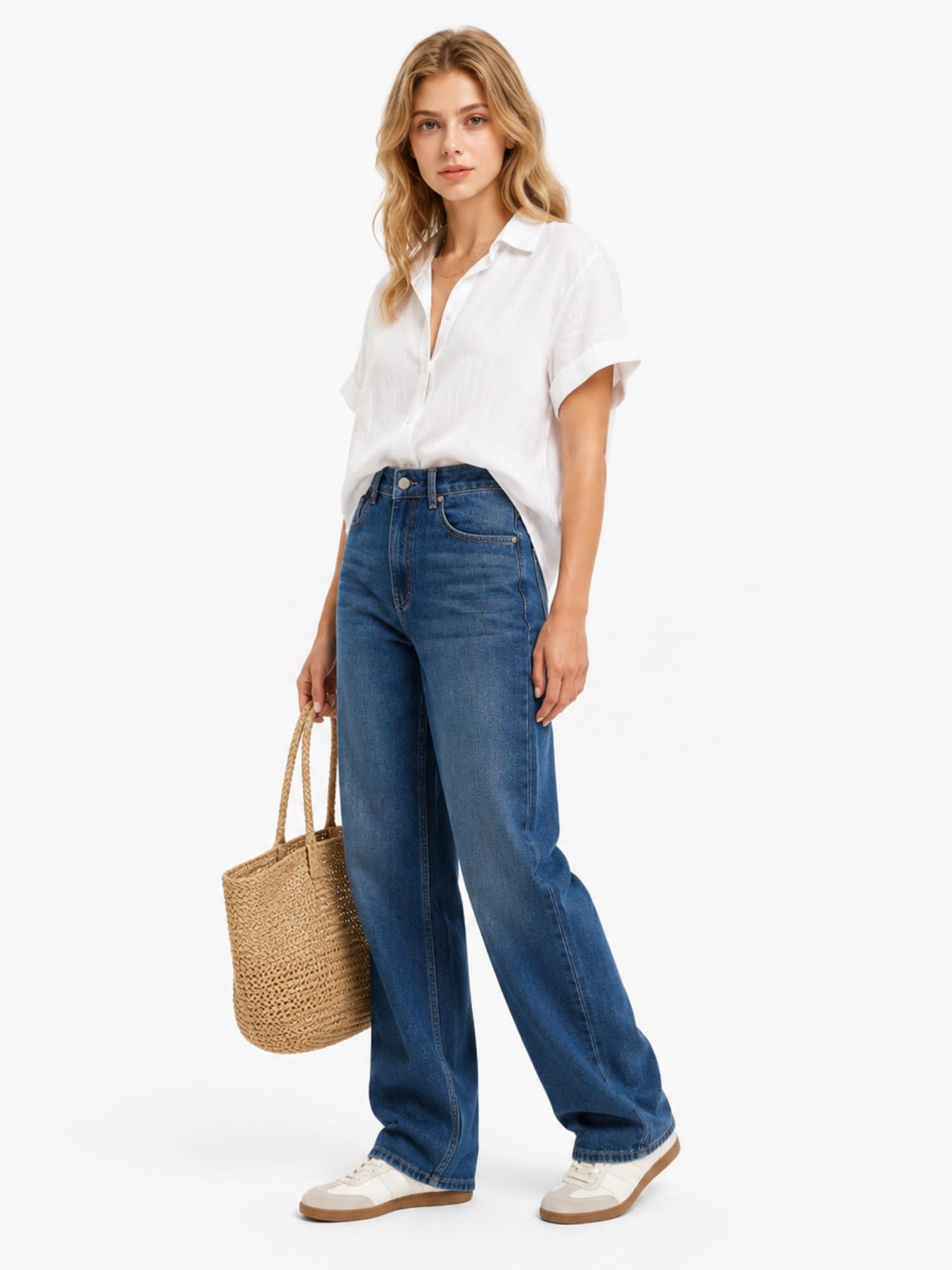 Straight Leg Jeans for Women Mid Waisted Casual Washed Vintage Loose Fit Boyfriend Jeans Denim Pants