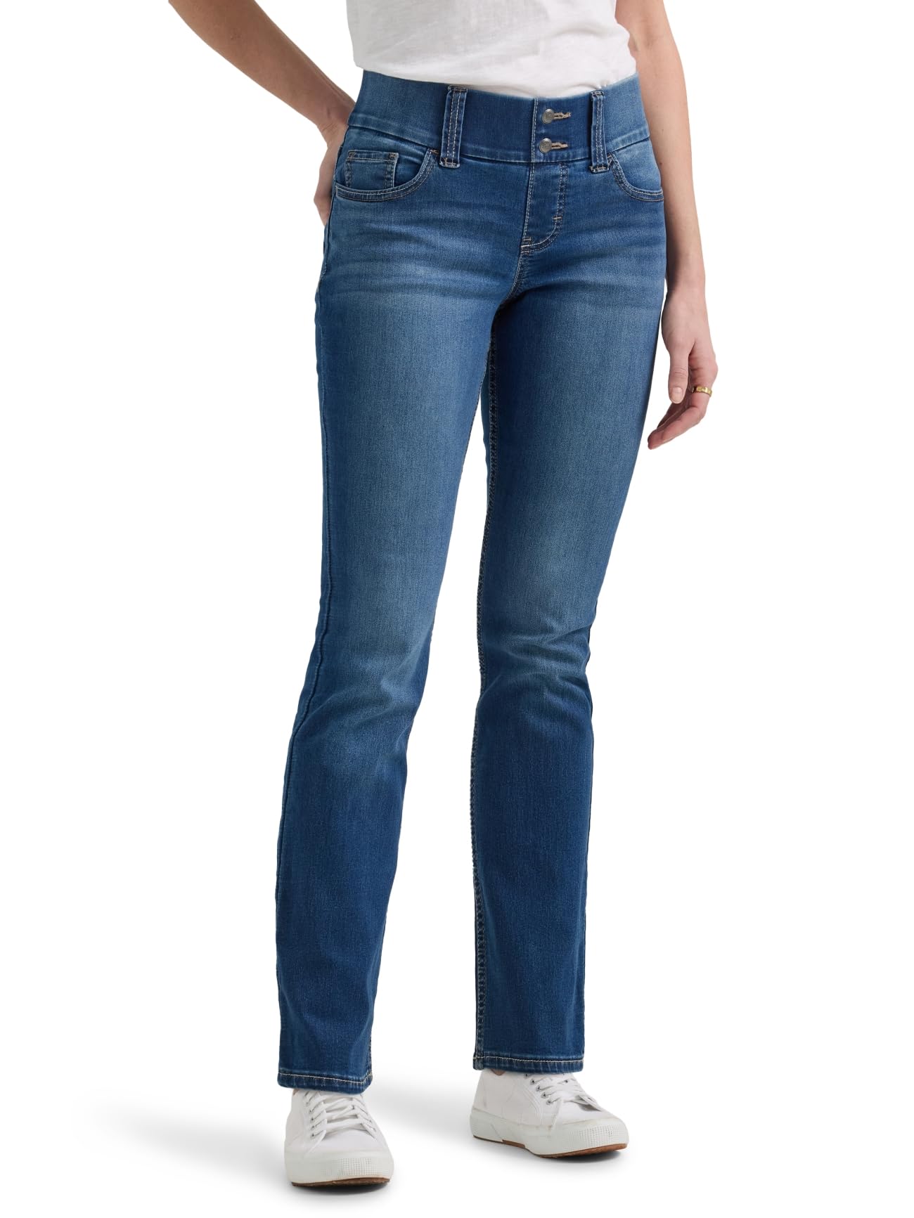 Riders by Lee Indigo Women's Pull On Waist Smoother Straight Leg Jean