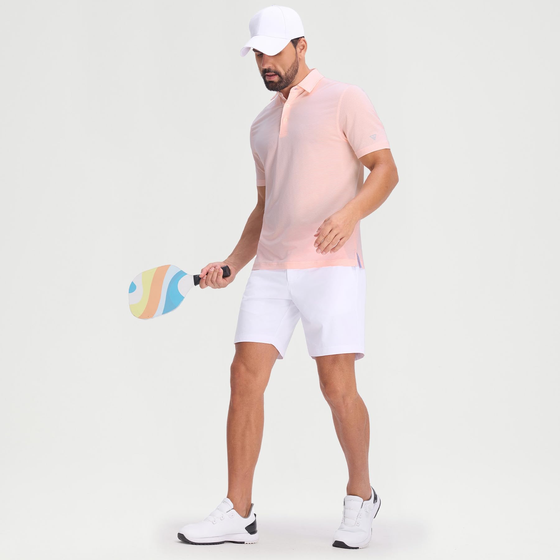 M MAELREG Men's Jacquard Stripe Golf Shirts Quick Dry Performance Short Sleeve Moisture Wicking Polo Shirt for Men