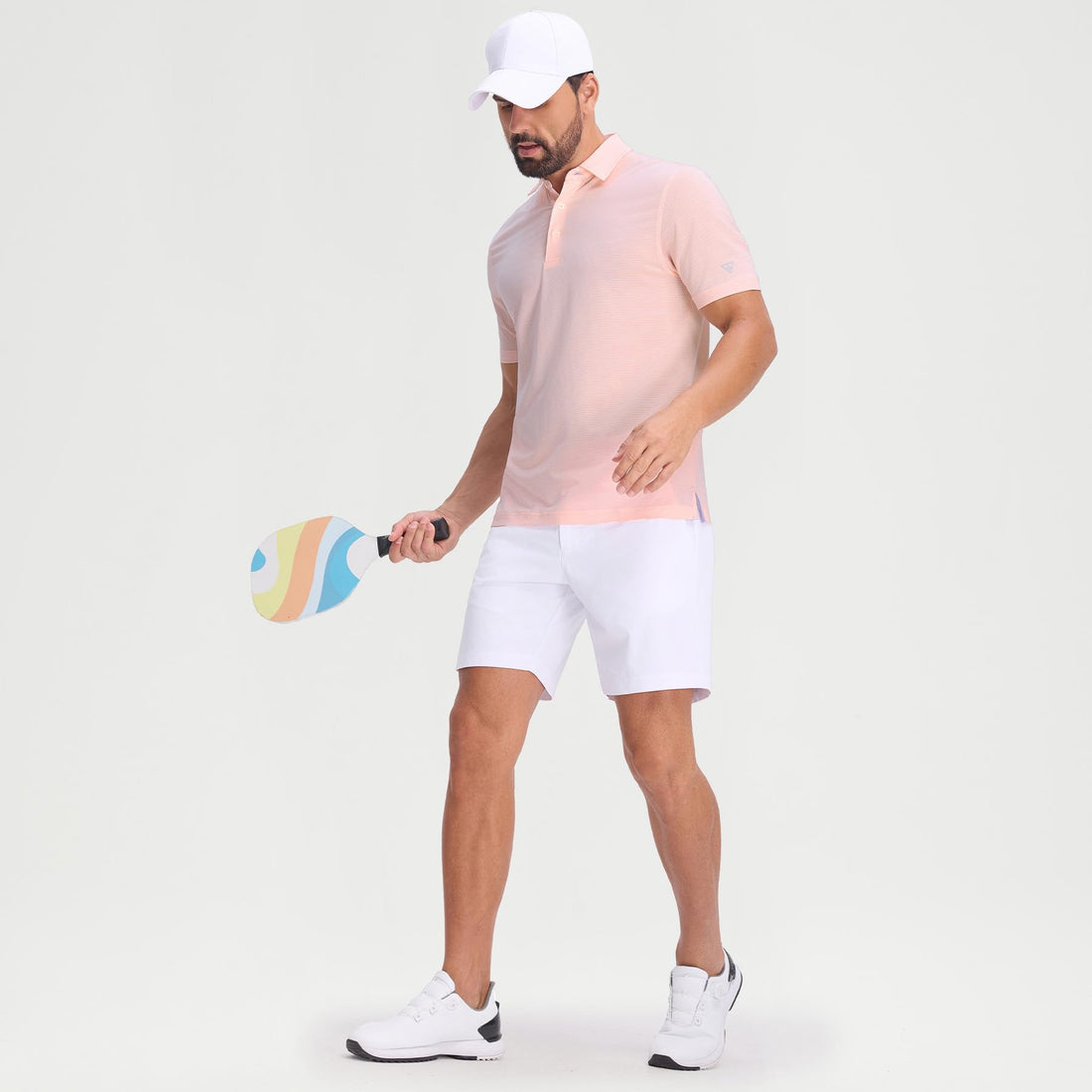 M MAELREG Men's Jacquard Stripe Golf Shirts Quick Dry Performance Short Sleeve Moisture Wicking Polo Shirt for Men