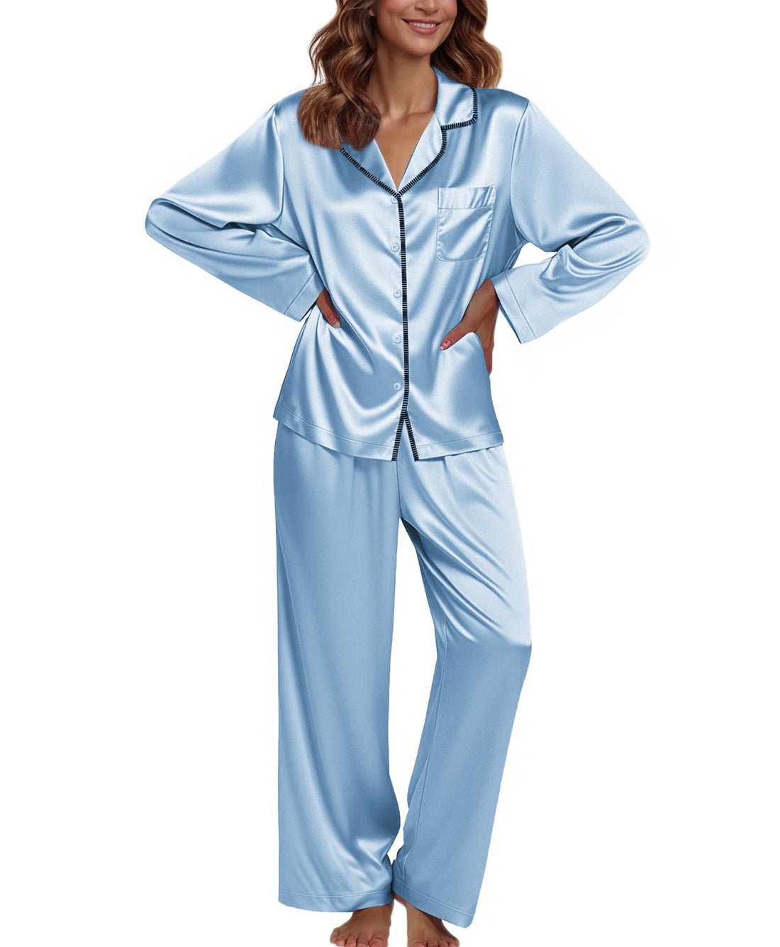 Ekouaer Pajamas For Women Silk Pjs Long Sleeve Button Down Lounge Sets