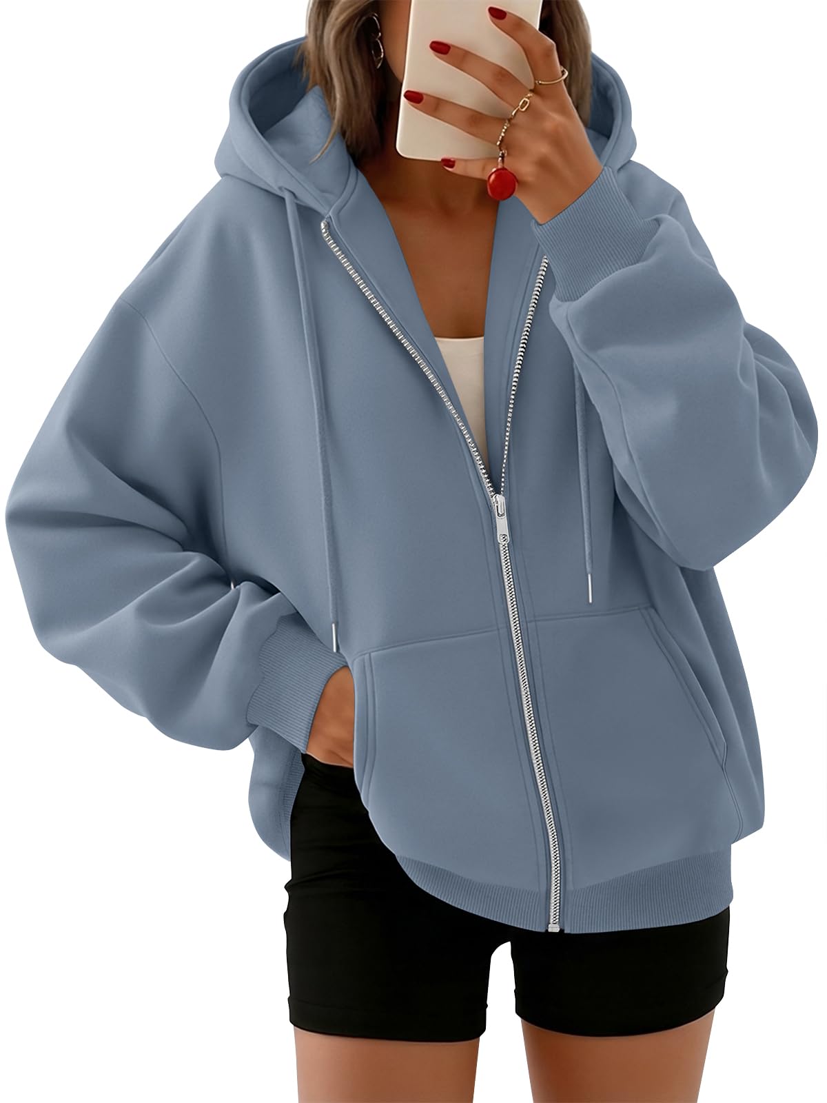 Trendy Queen Womens Zip Up Hoodies 2026 Oversized Sweatshirt | Spring Fall Layering Jacket with Pockets, Casual Track Outfits, Cozy Fleece Winter Clothes