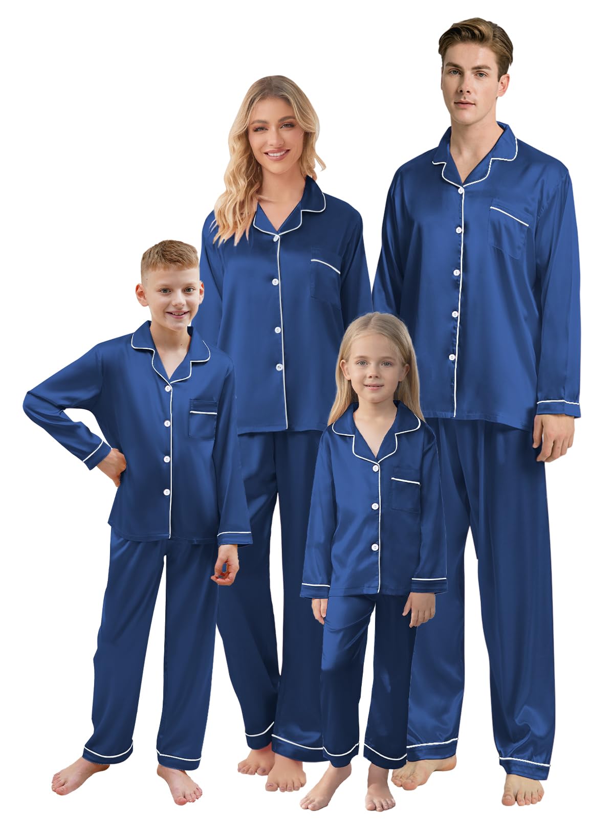 QZH.DUAO Christmas Family Pajamas Matching Sets Silk Satin Long Sleeve Pj Set Sleepwear