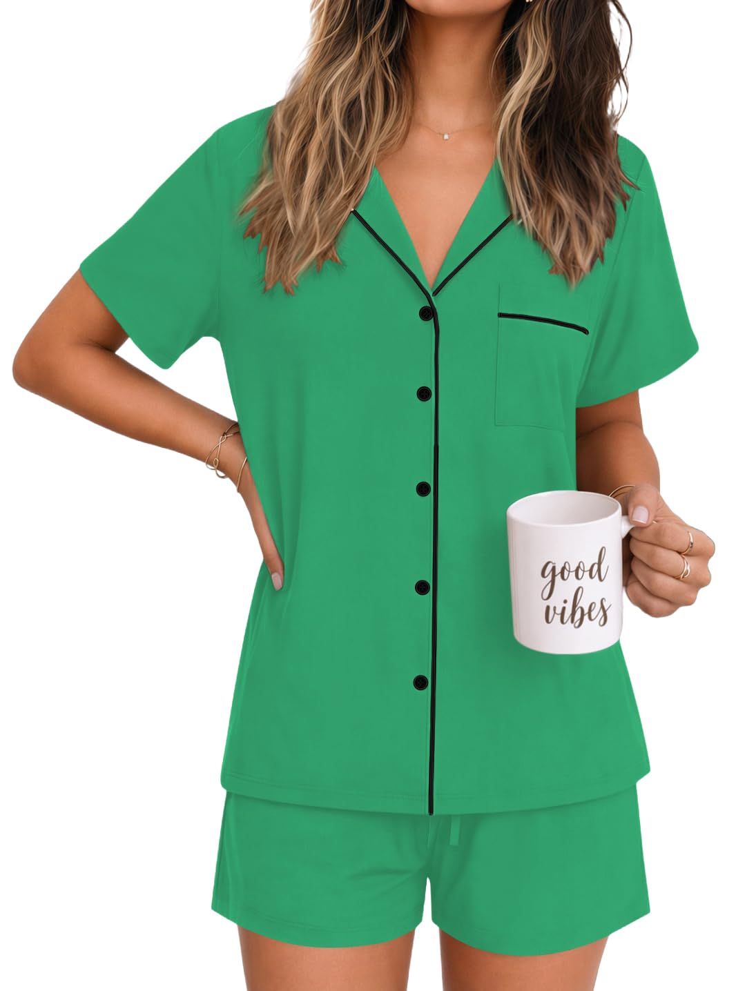 Ekouaer Womens Pajamas Set Soft Classic Notch Collar Bride Pjs Comfy Short Sleeve Sleepwear Loungewear