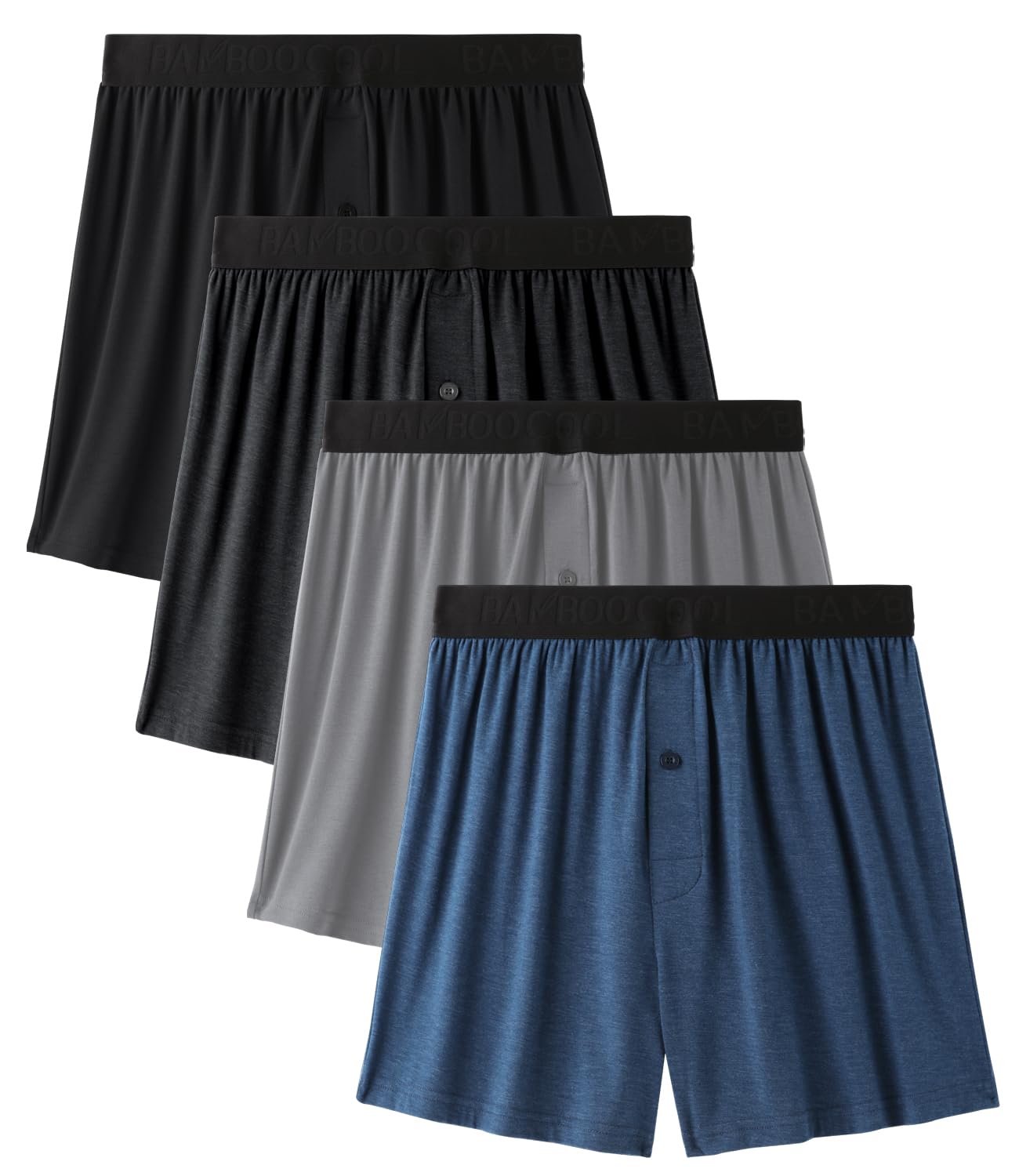 BAMBOO COOL Mens Underwear Boxers Moisture-wicking and Cool Men's Boxer Shorts Loose Fit Super Soft 4 Pack