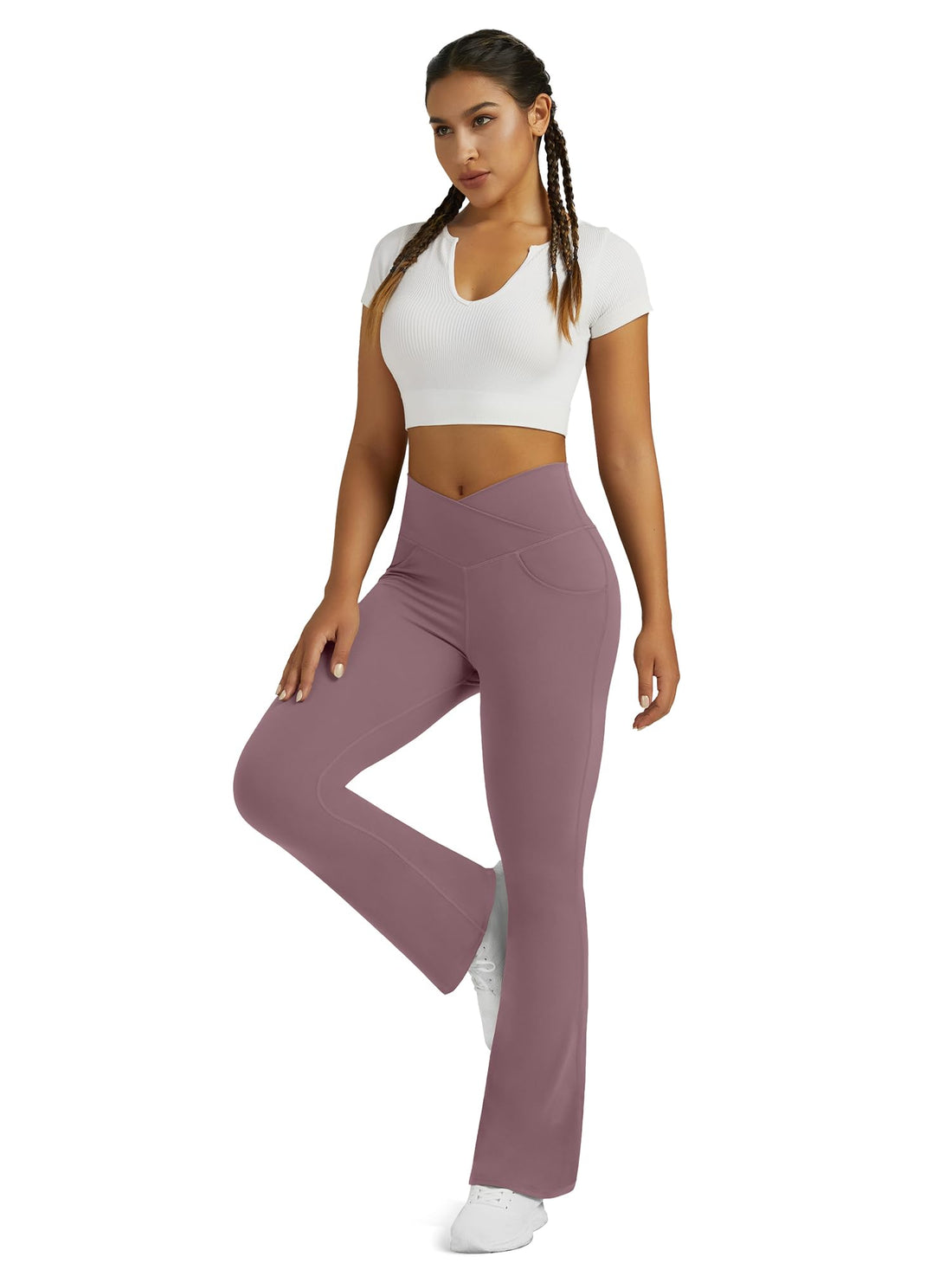 Flare Leggings for Women Yoga Pants with Pockets High Waisted Crossover Flare Leggings Bootcut Casual Yoga Pants