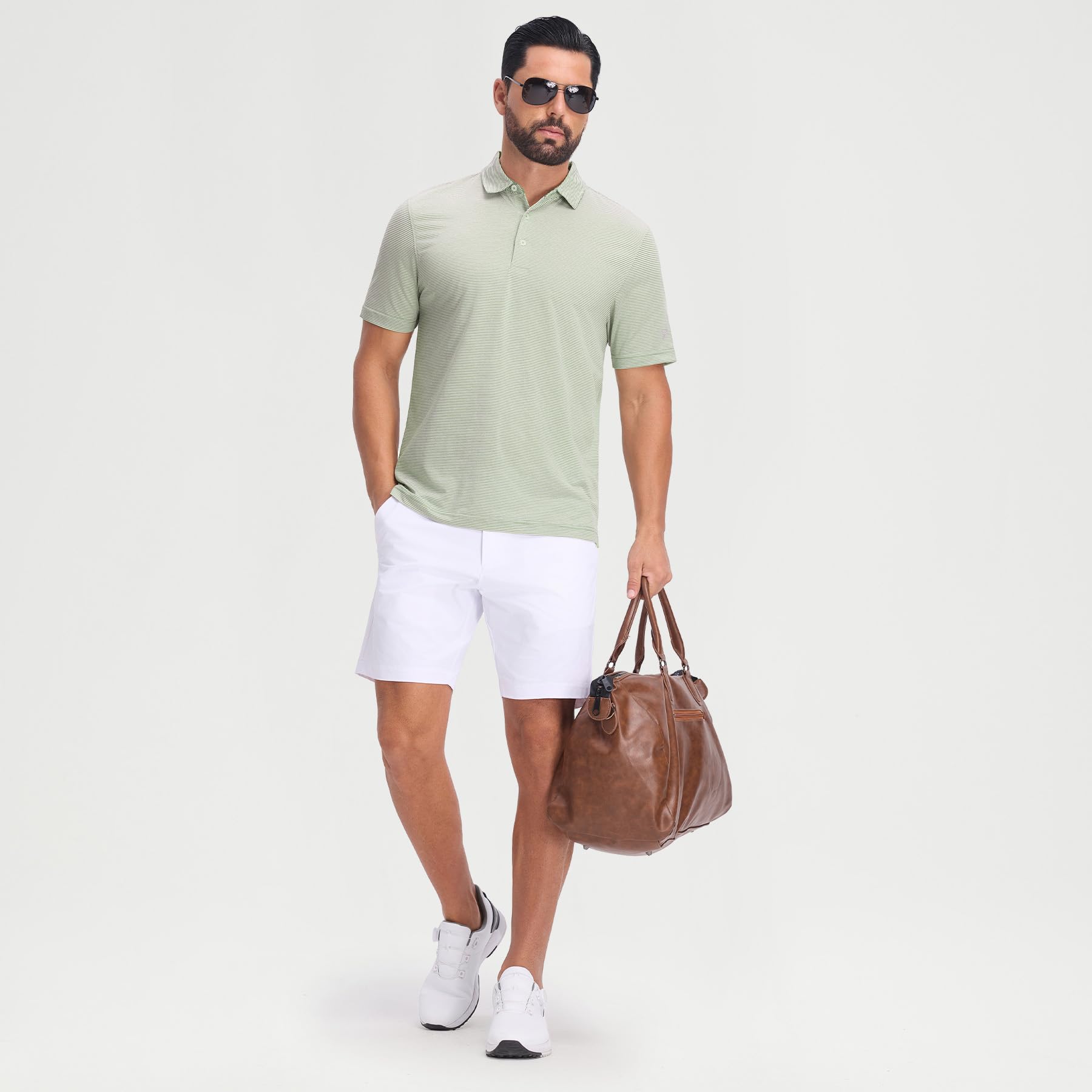 M MAELREG Men's Jacquard Stripe Golf Shirts Quick Dry Performance Short Sleeve Moisture Wicking Polo Shirt for Men