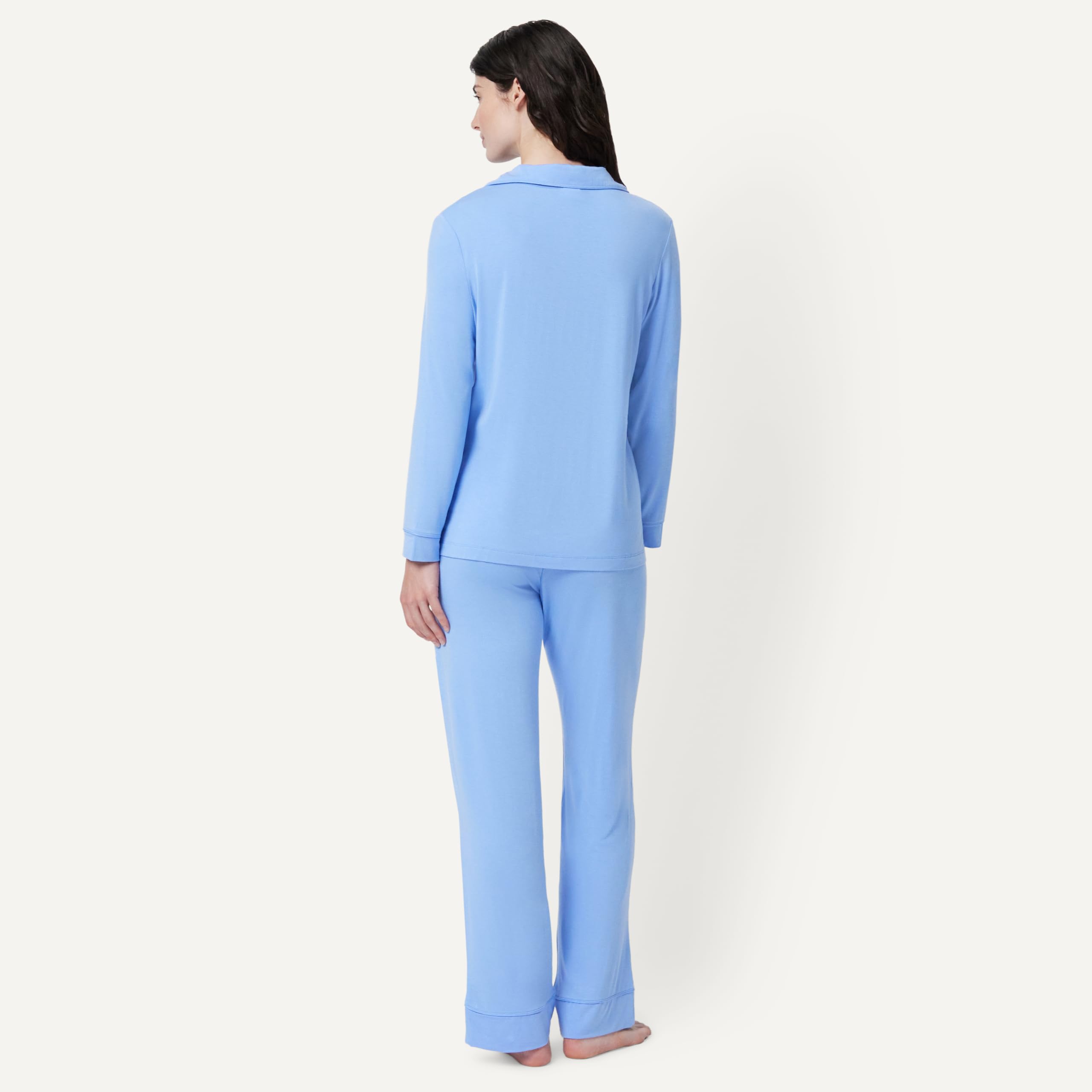 Amazon Essentials x Sofia Grainge Women's Stretch Modal Long-Sleeve Button-Front Top and Full-Length Bottom Pajama Set