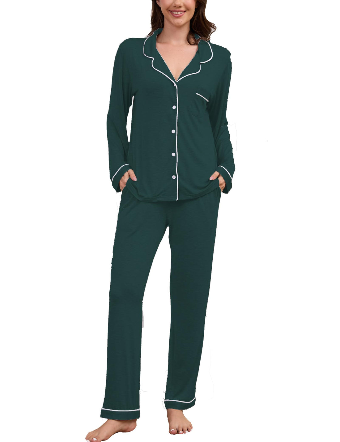 Pajama Sets Women Soft Long Sleeve Button Down Sleepwear Classic Ladies Pjs Lightweight Lounge Sets S-XXL