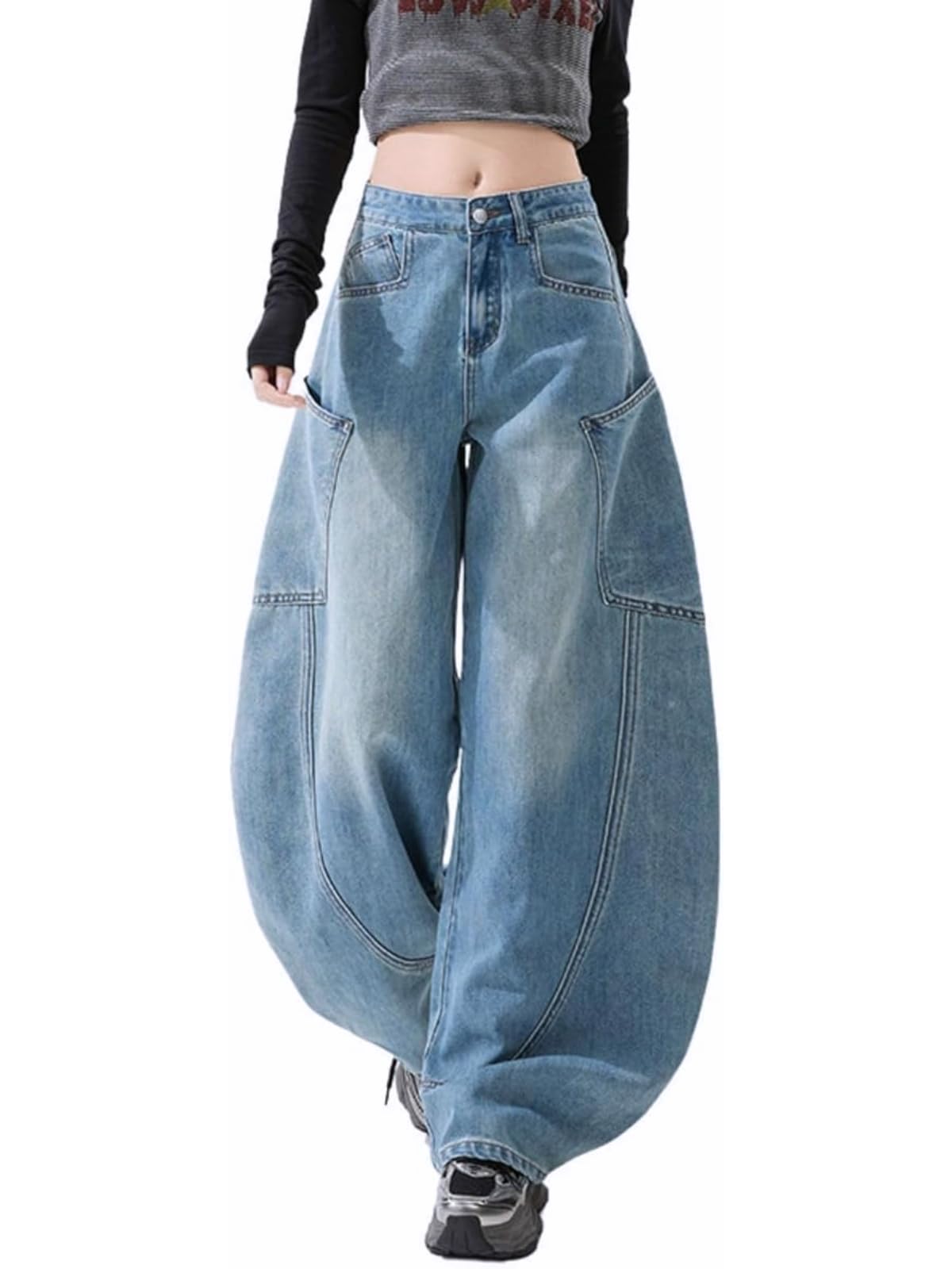 Baggy Jeans for Woman Men High Waisted Barrel Leg Jeans Casual Loose Denim Pants Streetwear Clothes