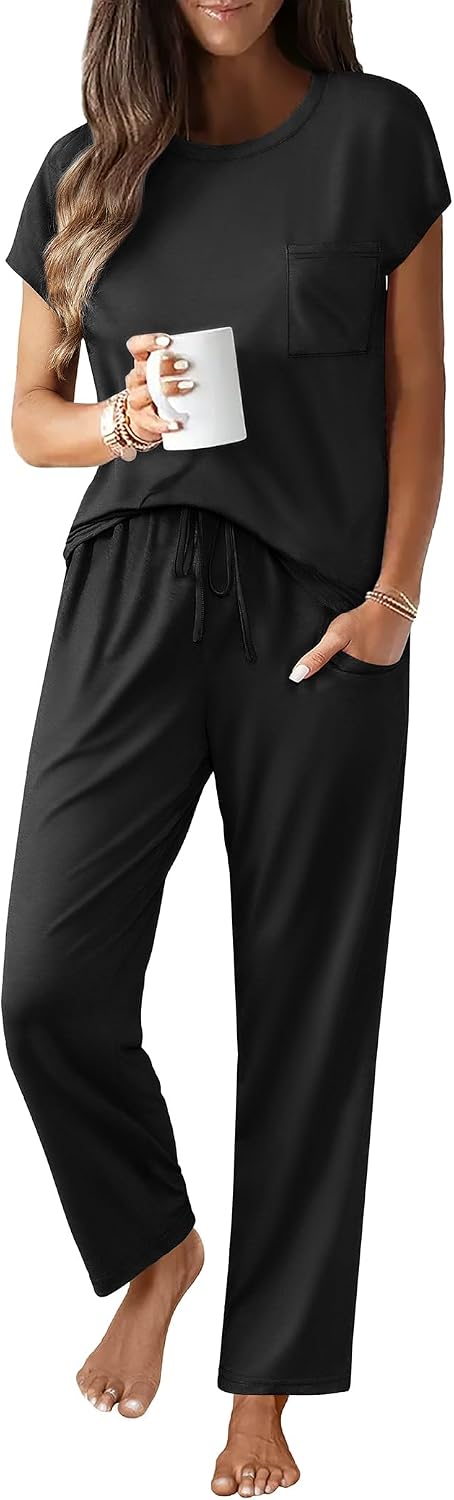 Ekouaer Womens Pajama Sets 2 Pcs Short Sleeve Lounge Set with Pockets