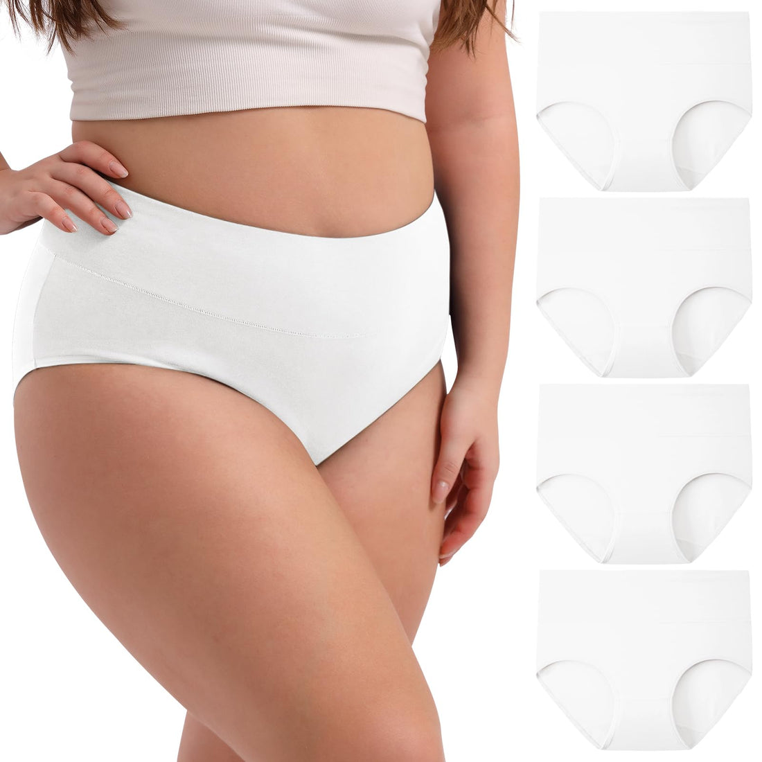INNERSY Women's Plus Size XL-6XL Cotton Underwear High Waisted Briefs Panties 4-Pack