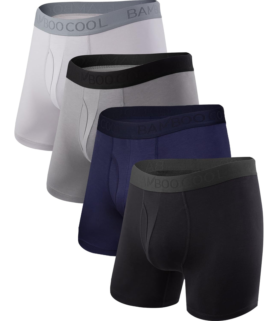 BAMBOO COOL Men's Underwear Boxer Briefs Fly with Built-in 3D Pouch Comfortable Cool Underwear for Men 4 Pack
