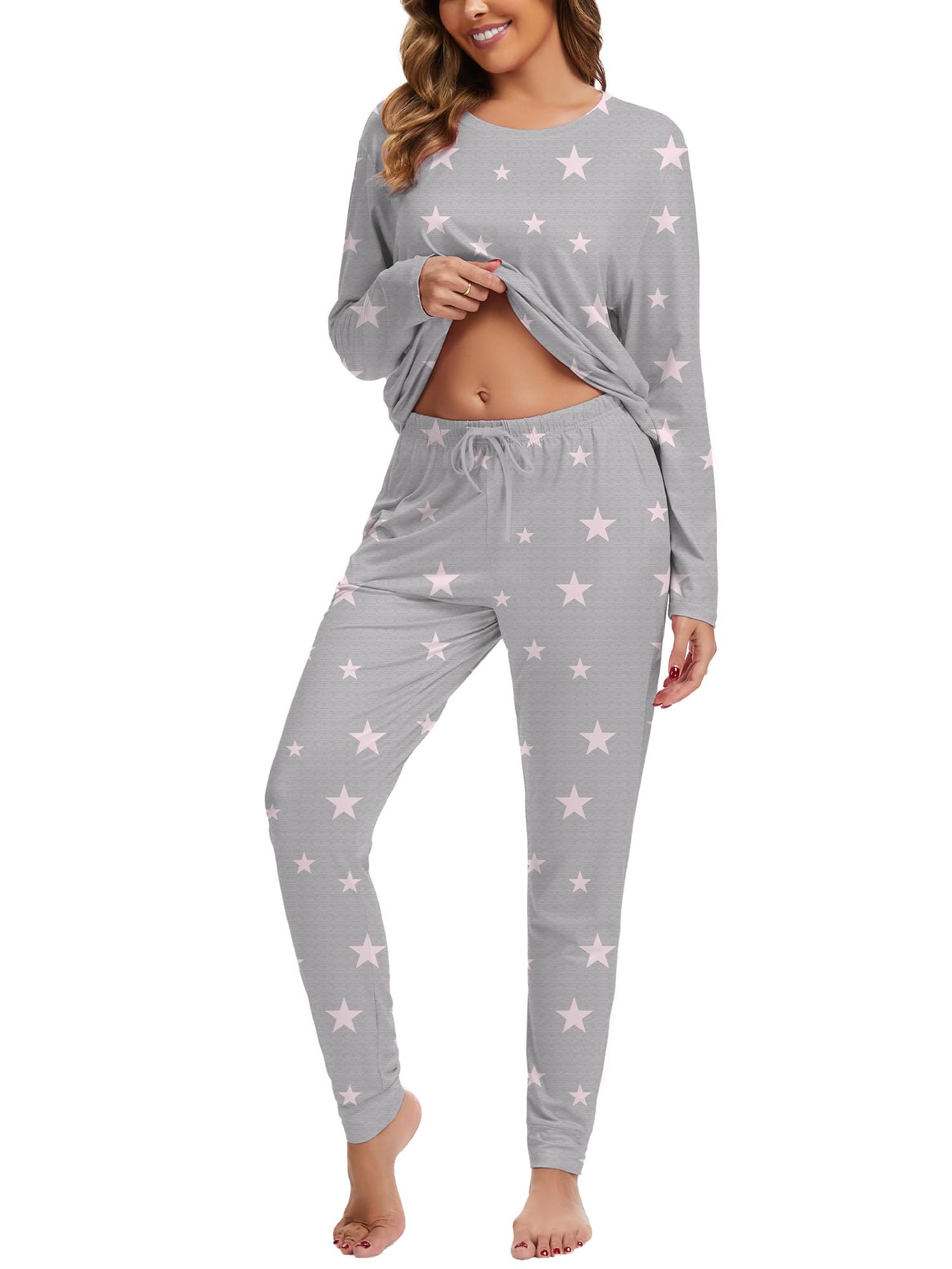 2 Piece Pjs Set For Womens Pajamas Lounge Set Long Sleeve Joggers Pants Sleepwear with Pockets