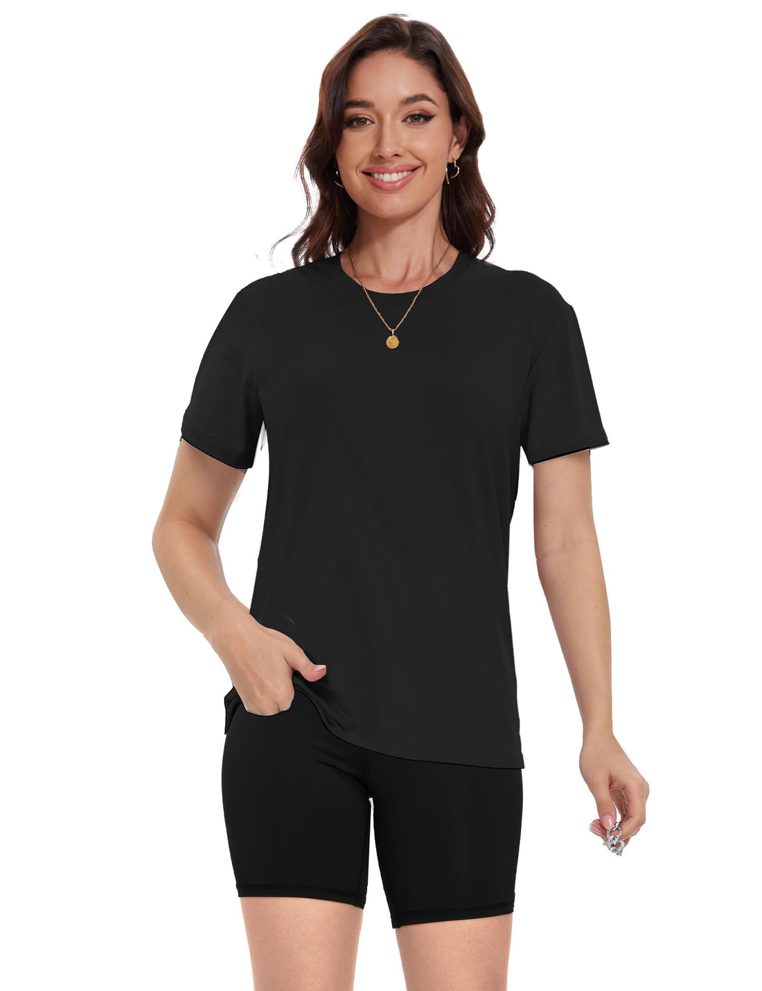 Kinglaman 4 Pack Women Basic T Shirts Tees, Workout Gym Loose Fit Crew Neck Short Sleeve Tshirts Casual Tops