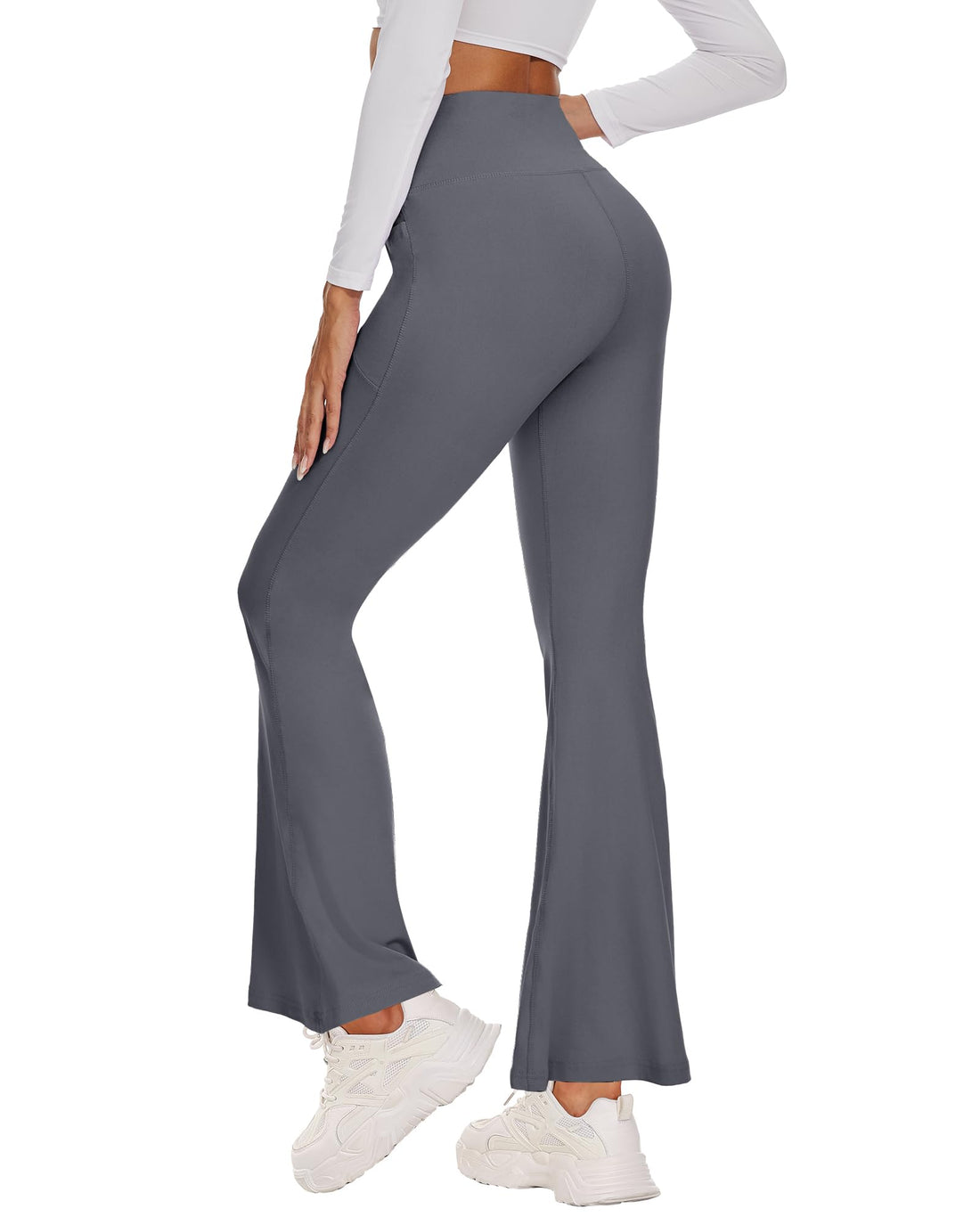 Sundwudu Black Flare Yoga Pants for Women - Soft High Waist Bootcut Leggings Tall & Long Bootleg Pants for Women