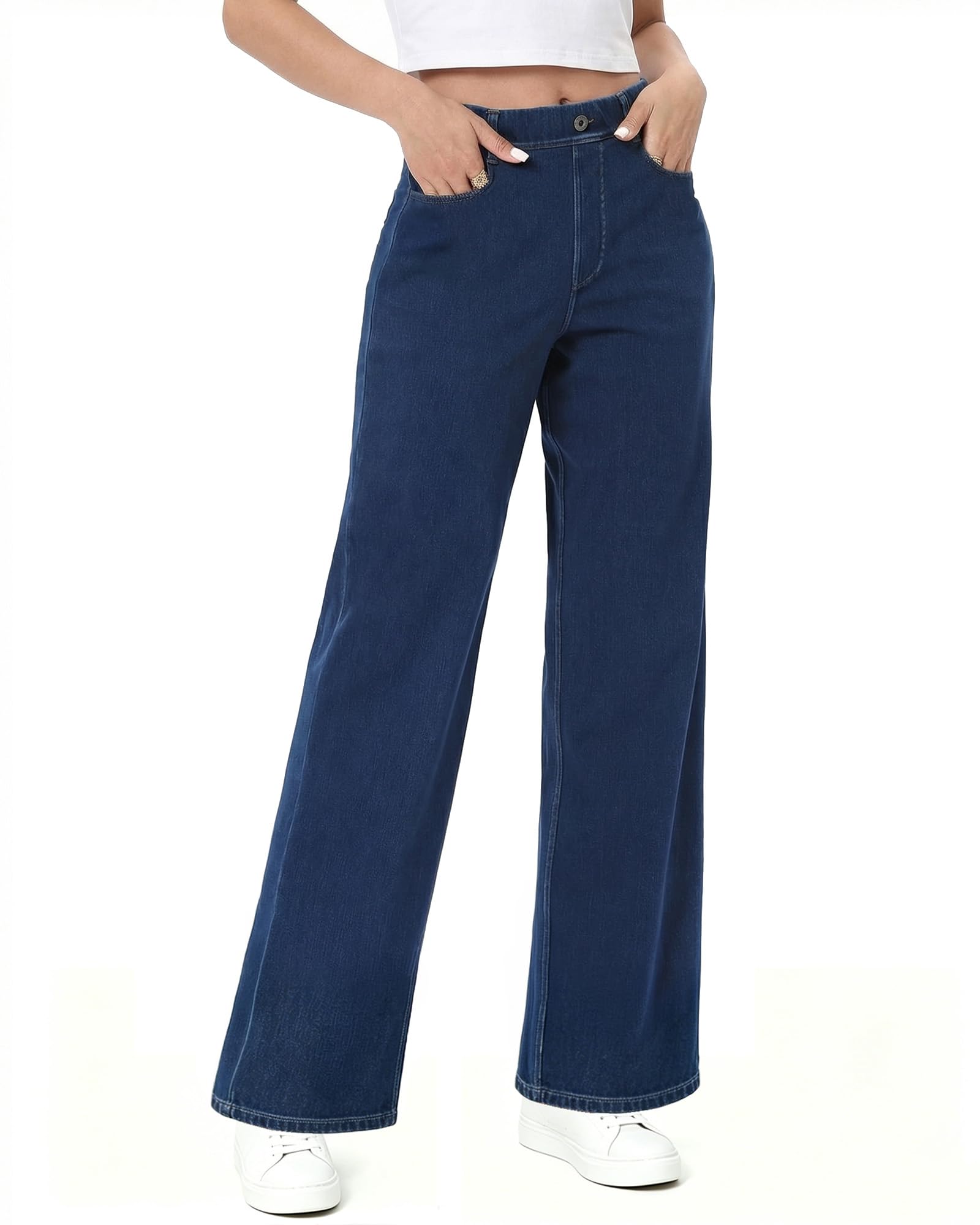 Pull On Jeans for Women Wide Leg High Waisted Stretch Baggy Jeans Casual Trendy Straight Denim Pants (with Plus Size)
