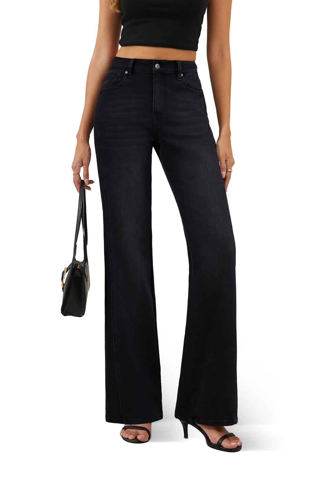 FLYING BANANA Women's Trendy High Waisted Wide Leg Jeans Stretchy Denim Pants