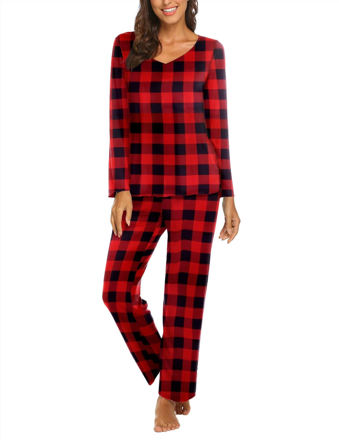 Ekouaer Pajamas for Women Set Long Sleeve Pleated Top and Pants Loungewear
