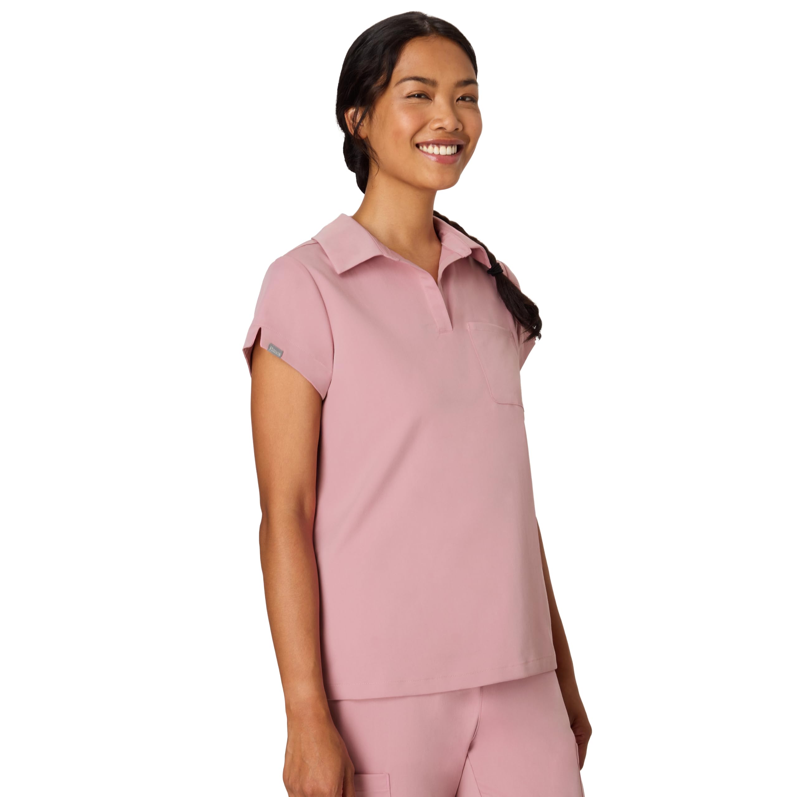 Hanes Women's Scrubs Top, Premium Polo V-Neck Moisture-Wicking Odor Control Women's Shirt