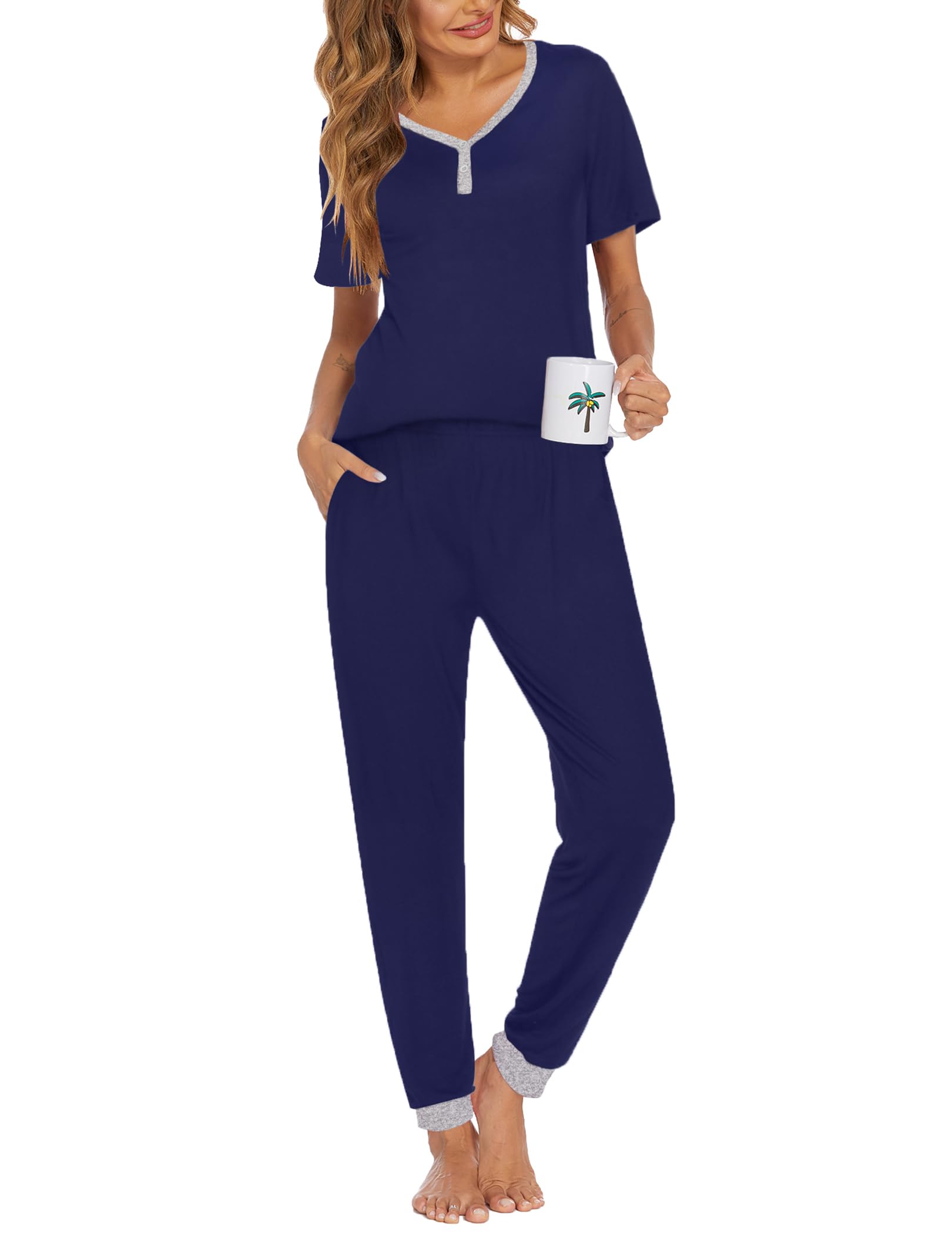 Ekouaer Pajamas for Women Set 2 Piece Fall Sleepwear with Pockets
