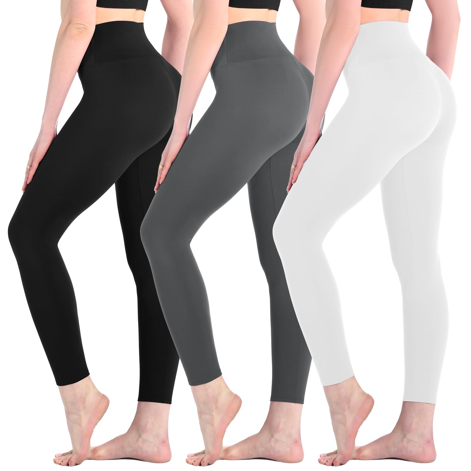 Leafigure 3 Pack Leggings for Women,High Waisted Soft Yoga Pants | High Waist,Non-See through,stretch fabric,butter soft,leggings pack,black leggings women,Workout,Running,Gym,Athletic