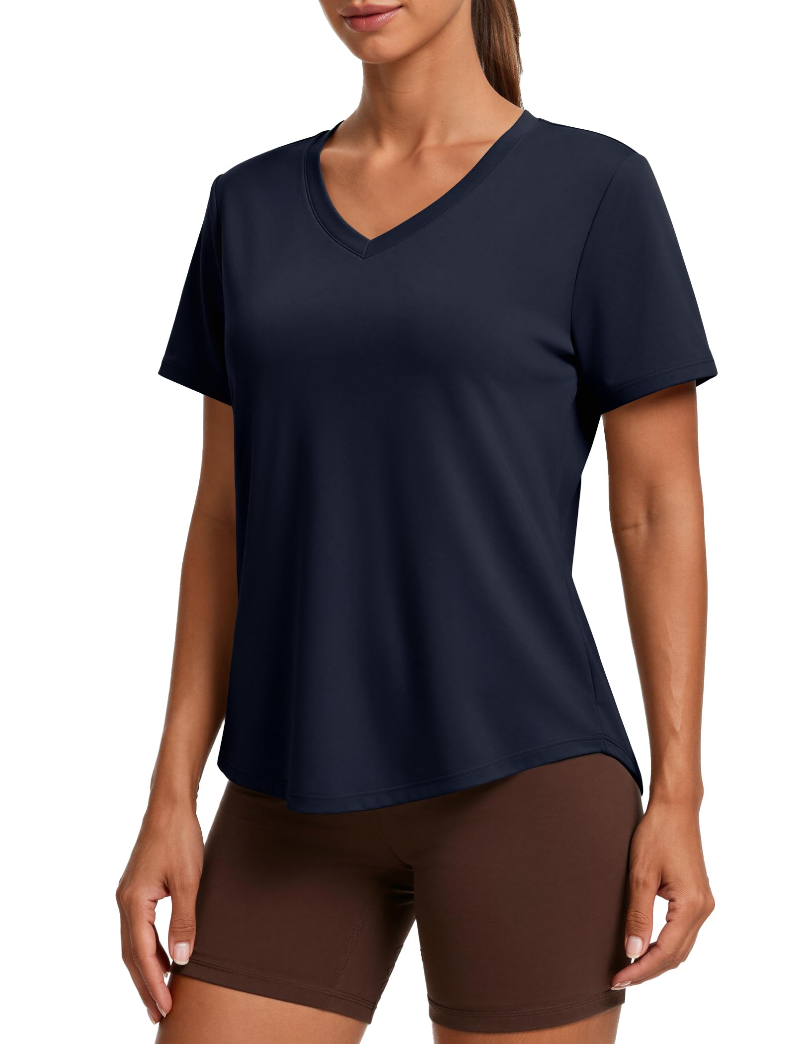 PINSPARK Soft Workout Tops for Women Short Sleeve V Neck Moisture Wicking UPF 50+ Sun Protection Quick Dry Gym Shirts
