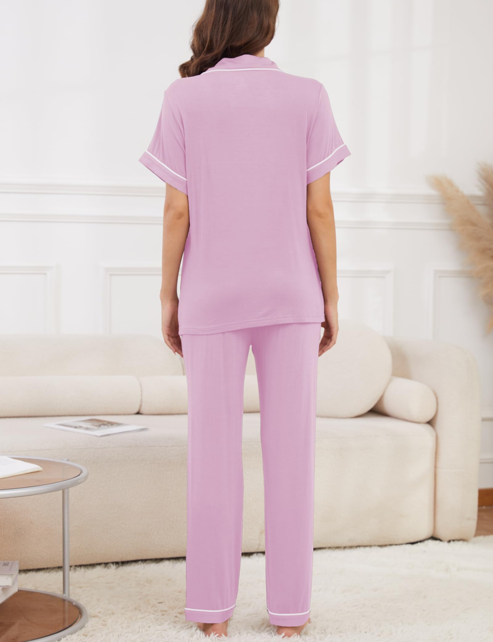 Womens Pajama Set Soft Pjs Short Sleeve Sleepwear with Long Pants 2 Piece Lounge Sets S-XXL