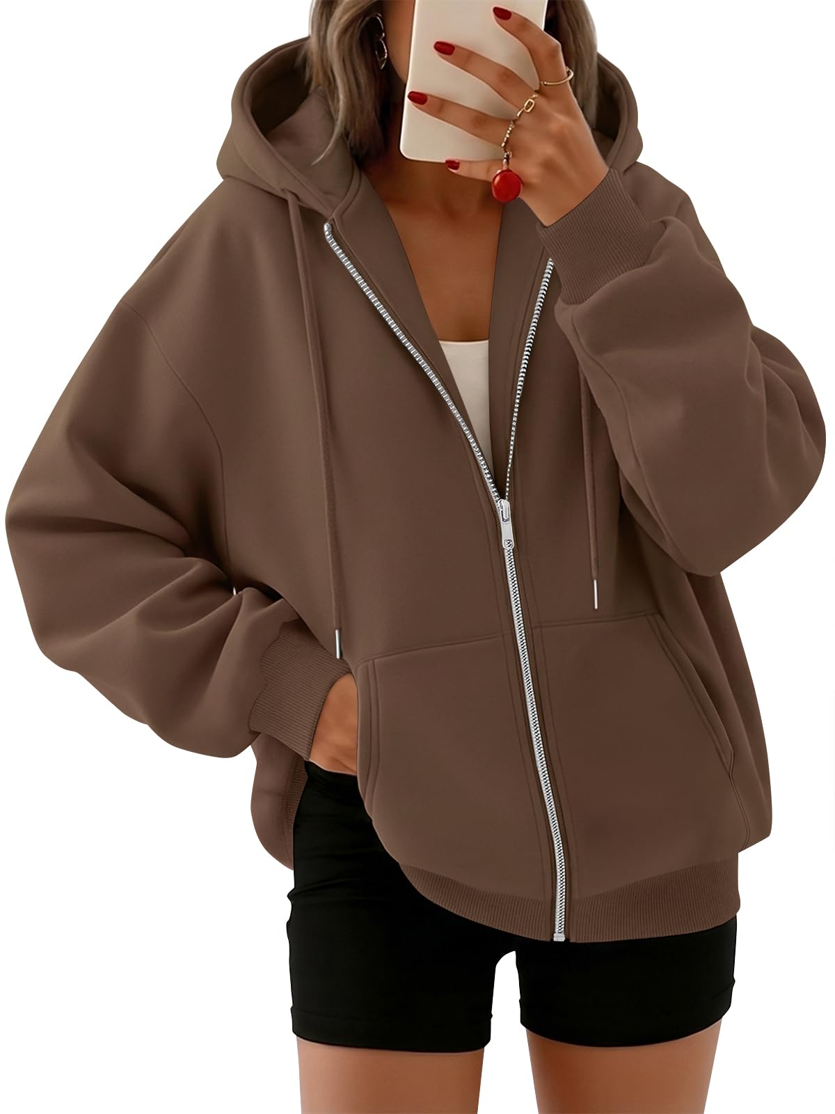 Trendy Queen Womens Zip Up Hoodies 2026 Oversized Sweatshirt | Spring Fall Layering Jacket with Pockets, Casual Track Outfits, Cozy Fleece Winter Clothes