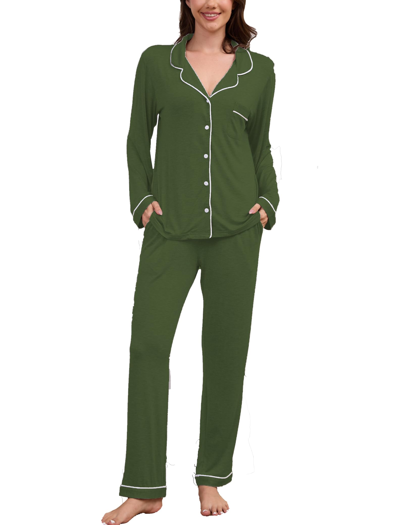 Pajama Sets Women Soft Long Sleeve Button Down Sleepwear Classic Ladies Pjs Lightweight Lounge Sets S-XXL