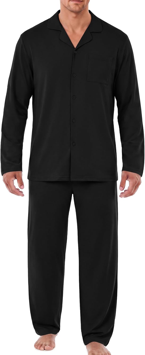 Ekouaer Mens Pajamas Set Long Sleeve Button Down Pjs Long Pants with Pocket