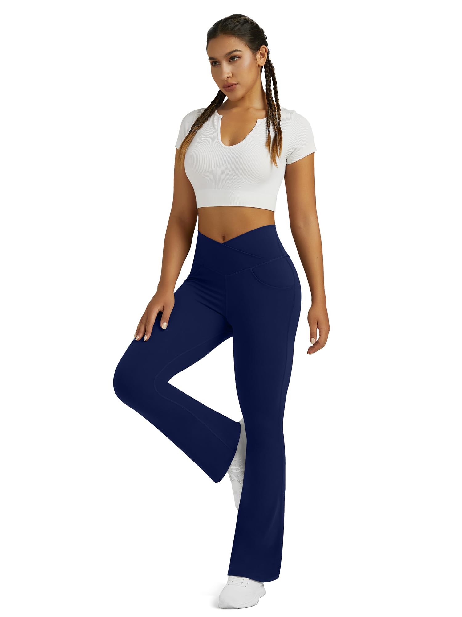 Flare Leggings for Women Yoga Pants with Pockets High Waisted Crossover Flare Leggings Bootcut Casual Yoga Pants