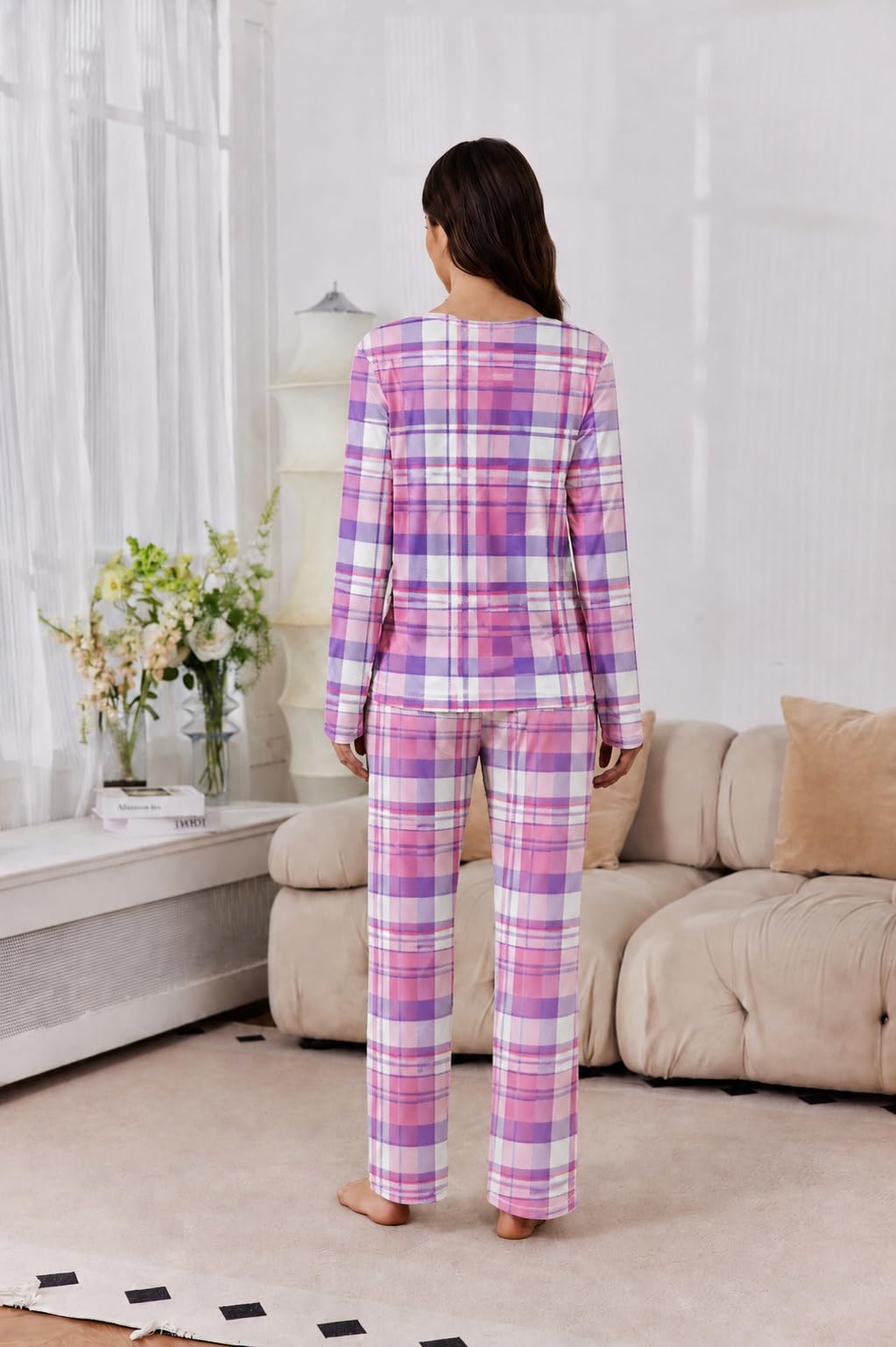 2 Pack: Women's Long Sleeve Pajama Sets - V Neck Top and Pants Lounge sets