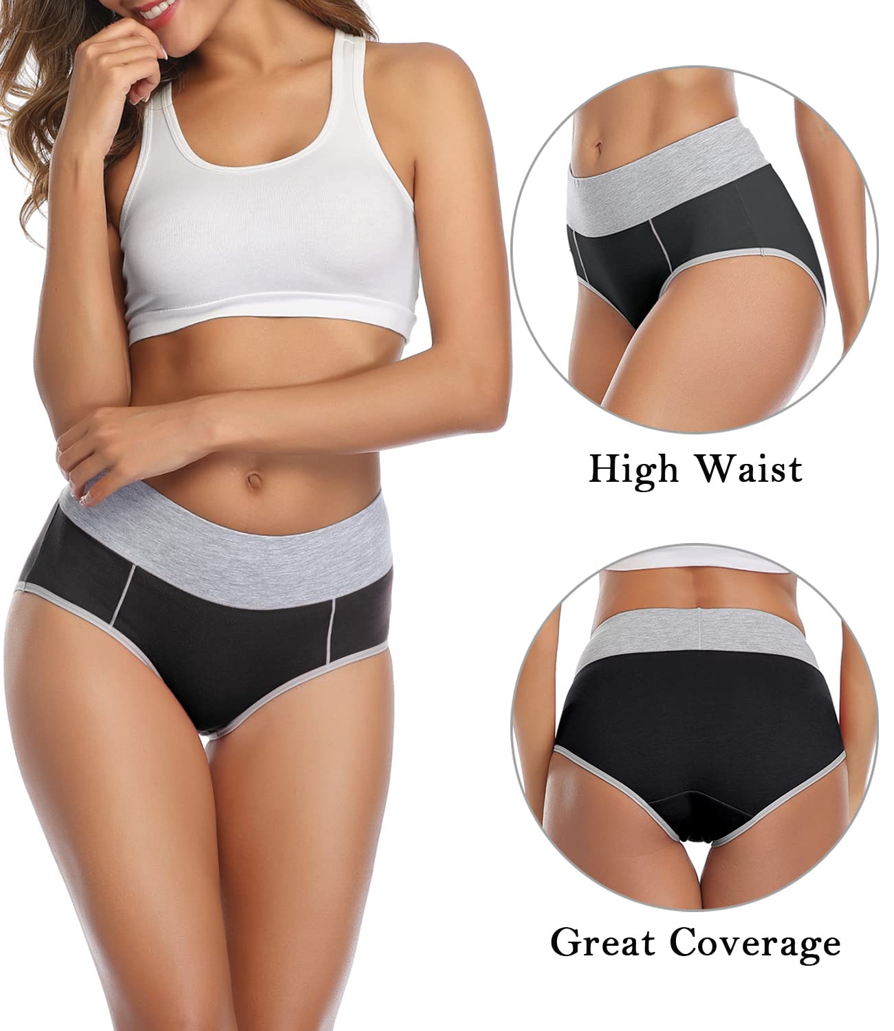wirarpa Women's Cotton Underwear High Waist Stretch Briefs Soft Underpants Ladies Full Coverage Panties 5 Pack
