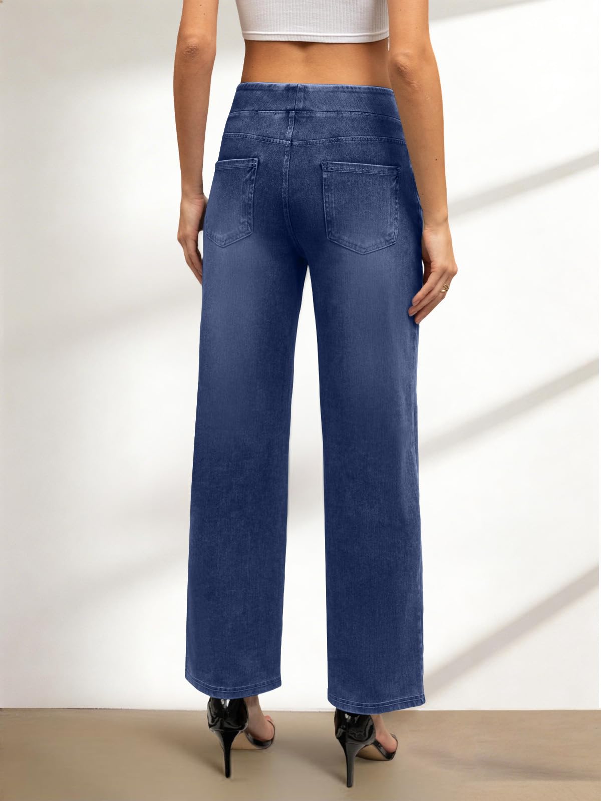 COPYLEAF Wide Leg Jeans Woman High Waisted Stretchy Baggy Sweatpant Jeans Pull On Straight Leg Loose Trendy Denim Pants