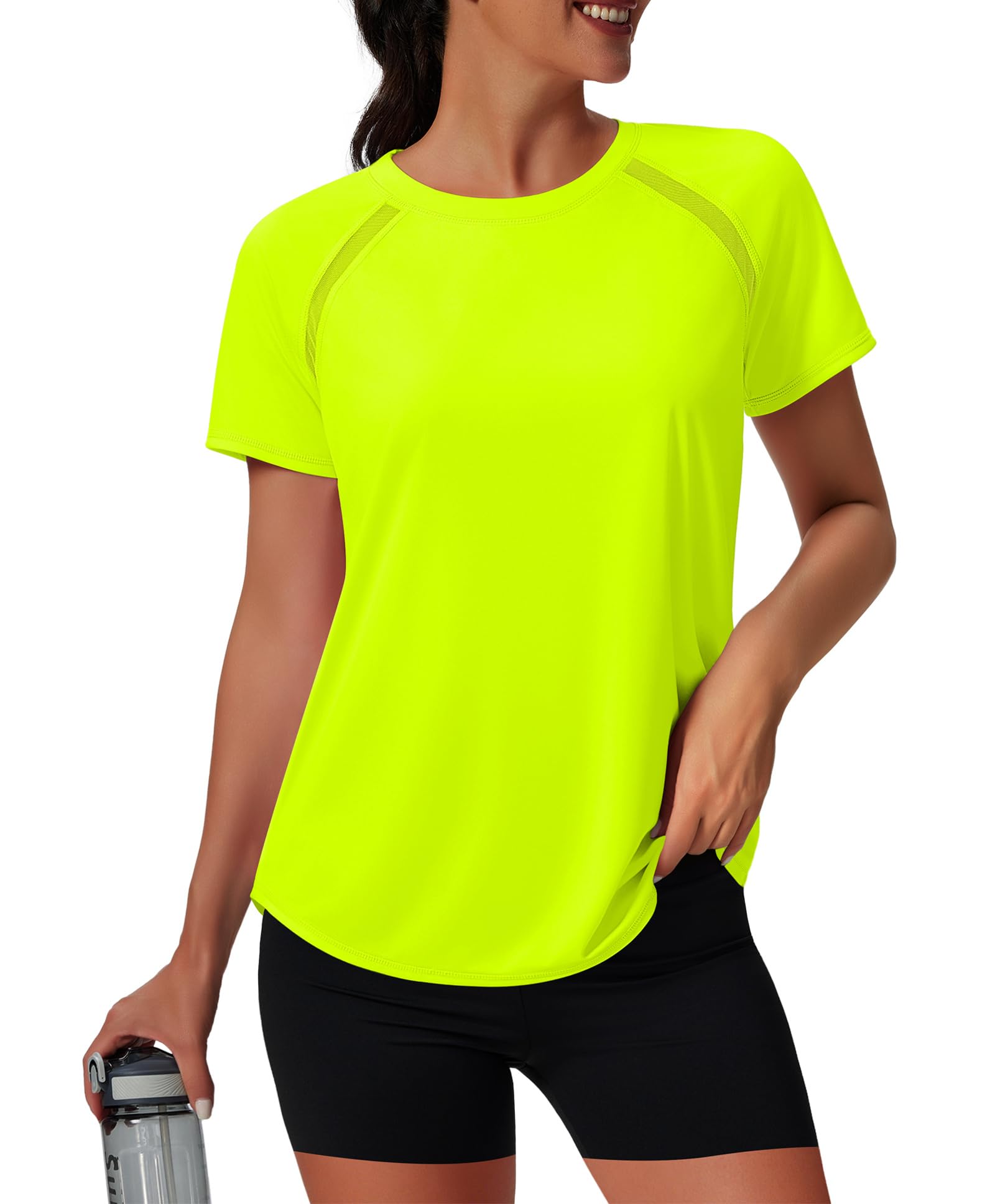 NIASHOT Womens Workout Tops Short Sleeve Yoga Pilates Outfits Athletic Gym Running UV Protection Shirts with Mesh