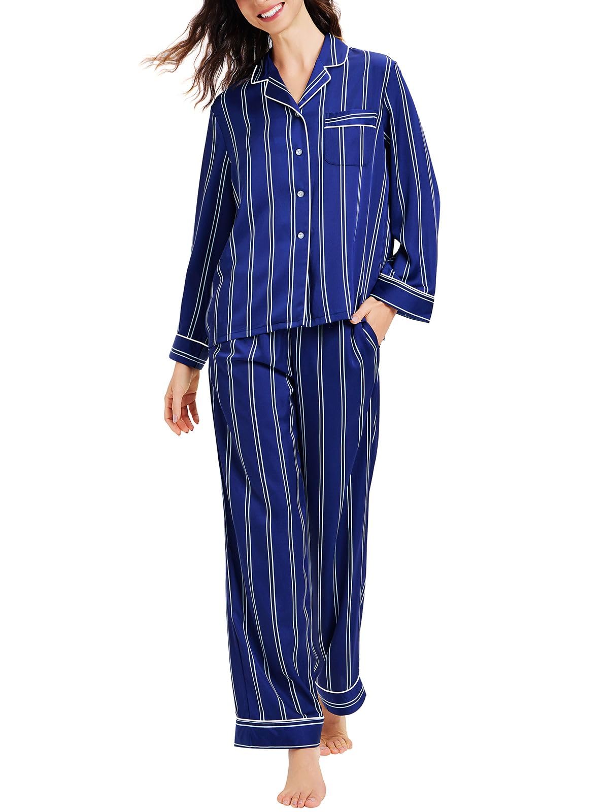 Lonxu Womens Satin Pajama Set Button Down Sleepwear Long Pj XS-3XL