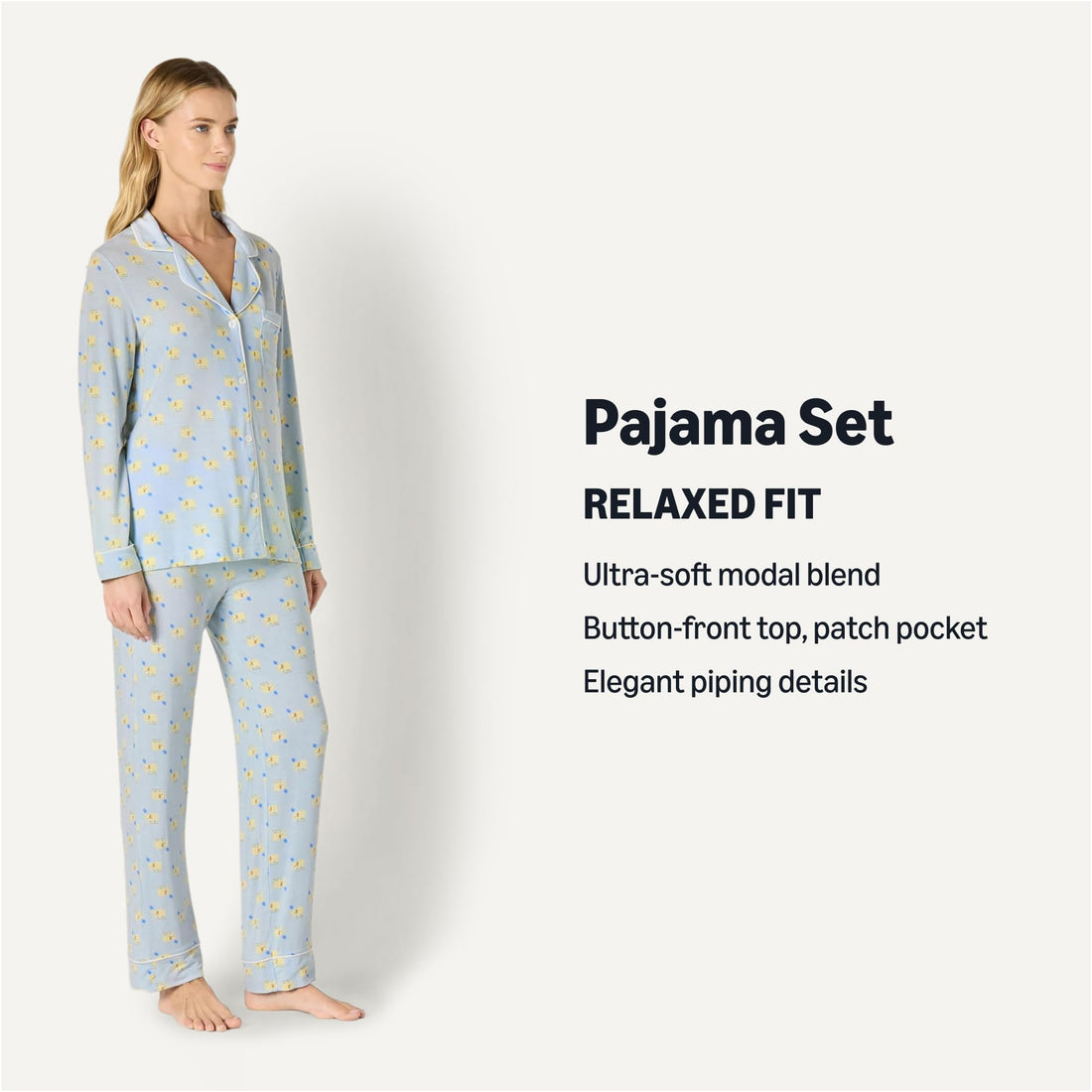 Amazon Essentials x Sofia Grainge Women's Stretch Modal Long-Sleeve Button-Front Top and Full-Length Bottom Pajama Set