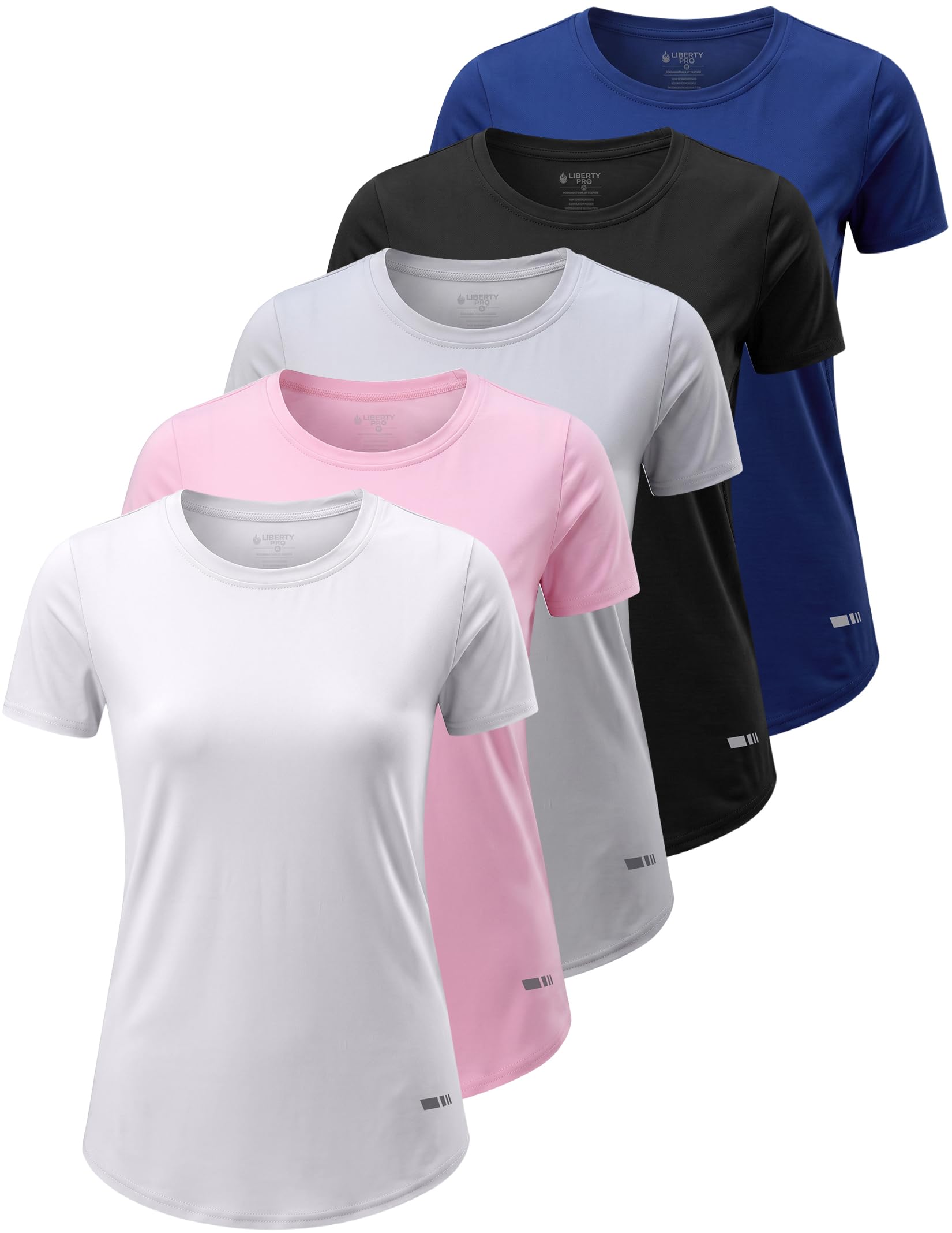 Liberty Imports 5 Pack Women's Dry Fit Workout Tops, Athletic Short Sleeve T Shirts for Yoga Gym (Available in Plus Sizes)