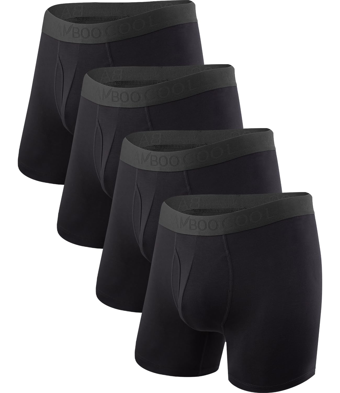 BAMBOO COOL Men's Underwear Boxer Briefs Fly with Built-in 3D Pouch Comfortable Cool Underwear for Men 4 Pack