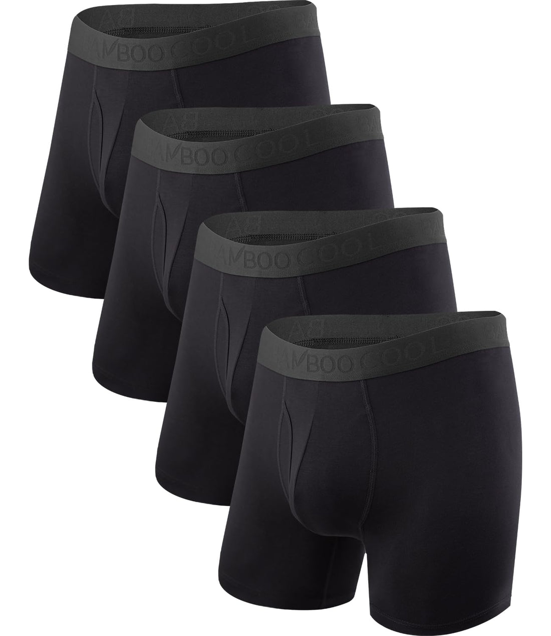 BAMBOO COOL Men's Underwear Boxer Briefs Fly with Built-in 3D Pouch Comfortable Cool Underwear for Men 4 Pack