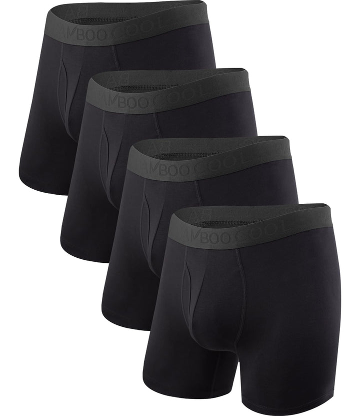 BAMBOO COOL Men's Underwear Boxer Briefs Fly with Built-in 3D Pouch Comfortable Cool Underwear for Men 4 Pack